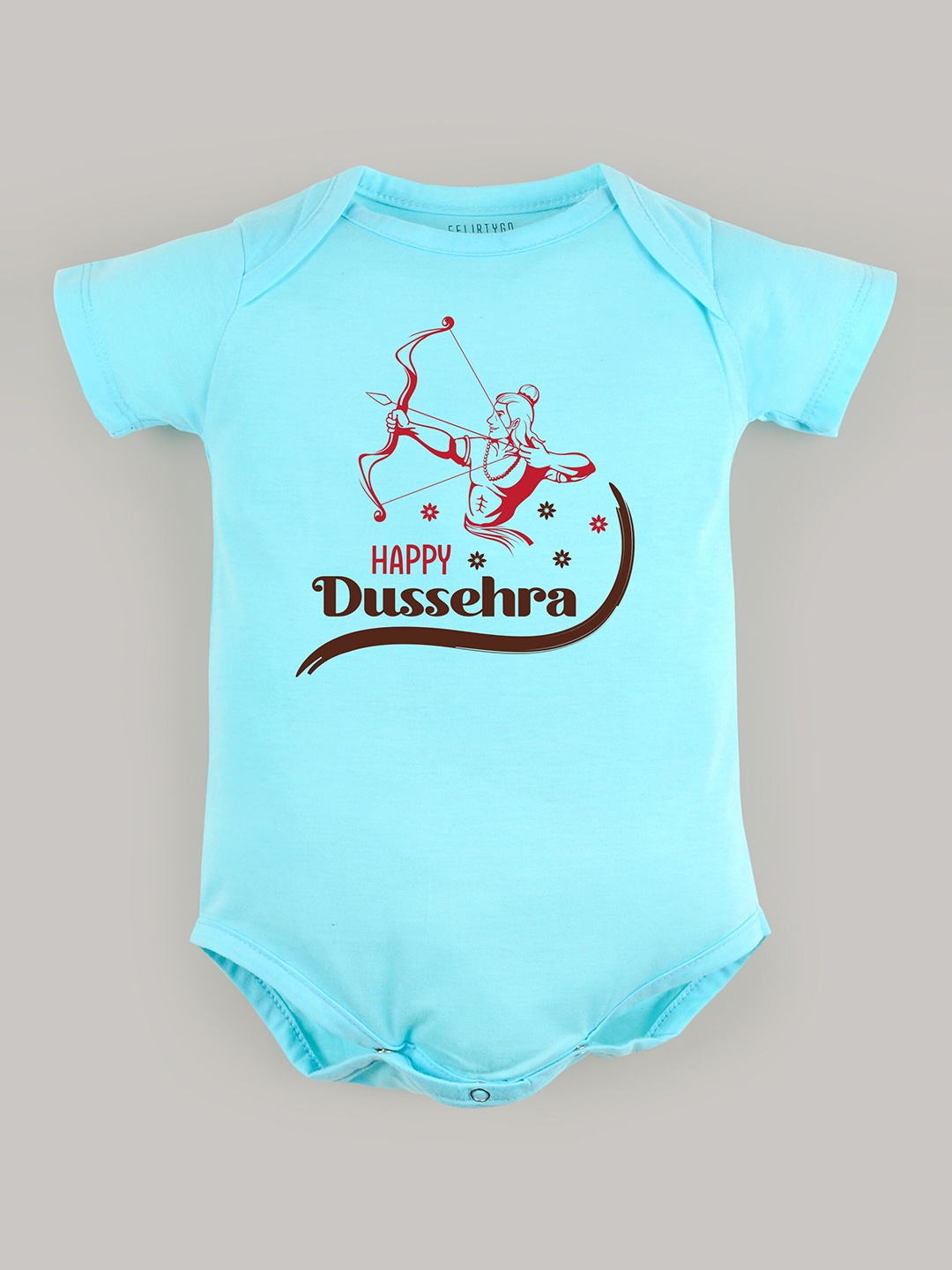 

FFLIRTYGO Infants Kids Printed Pure Cotton Dussehra Special Bodysuit, Turquoise blue