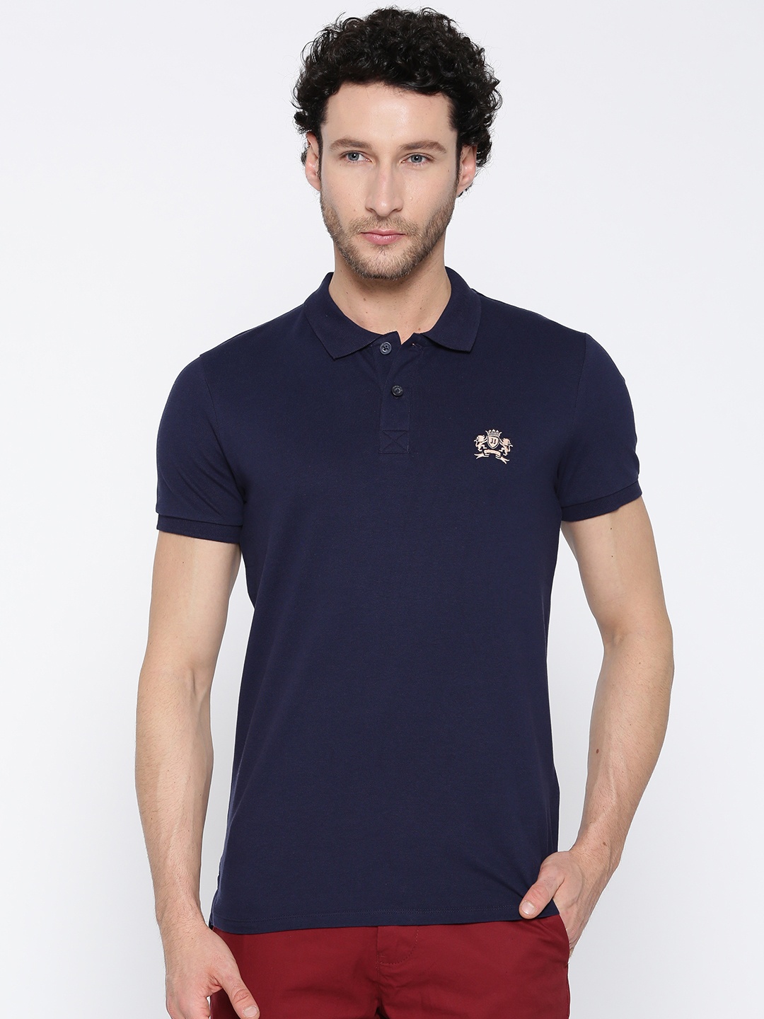 

Jack & Jones Men Navy Solid Polo Collar T-shirt, Navy blue