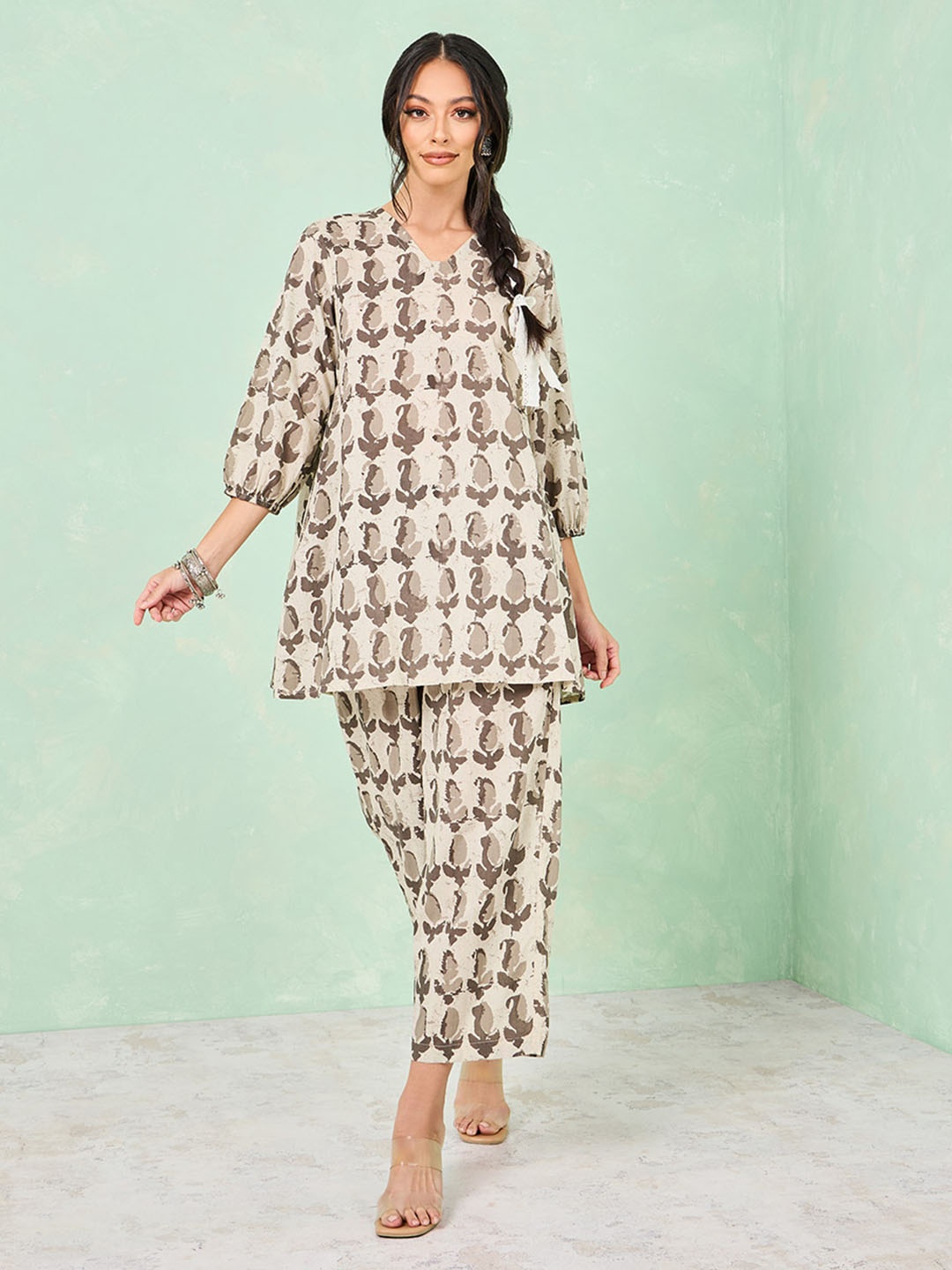 

Styli Women Printed Cotton Co-Ord, Grey