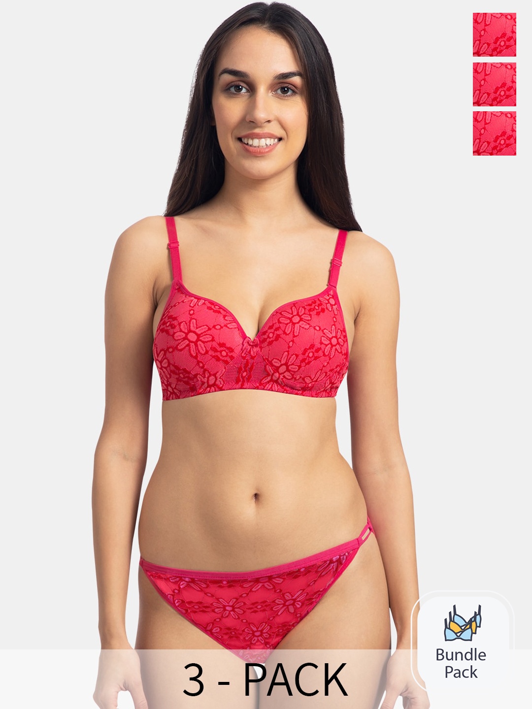 

KOMLI Pack Of 3 Lingerie Set K-907-3PC-DPK_SP23, Pink