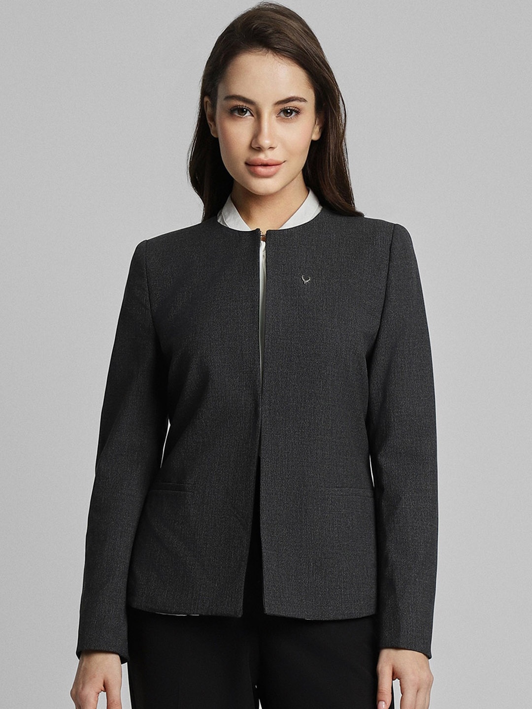 

Allen Solly Woman Slim-Fit Single-Breasted Casual Blazer, Grey