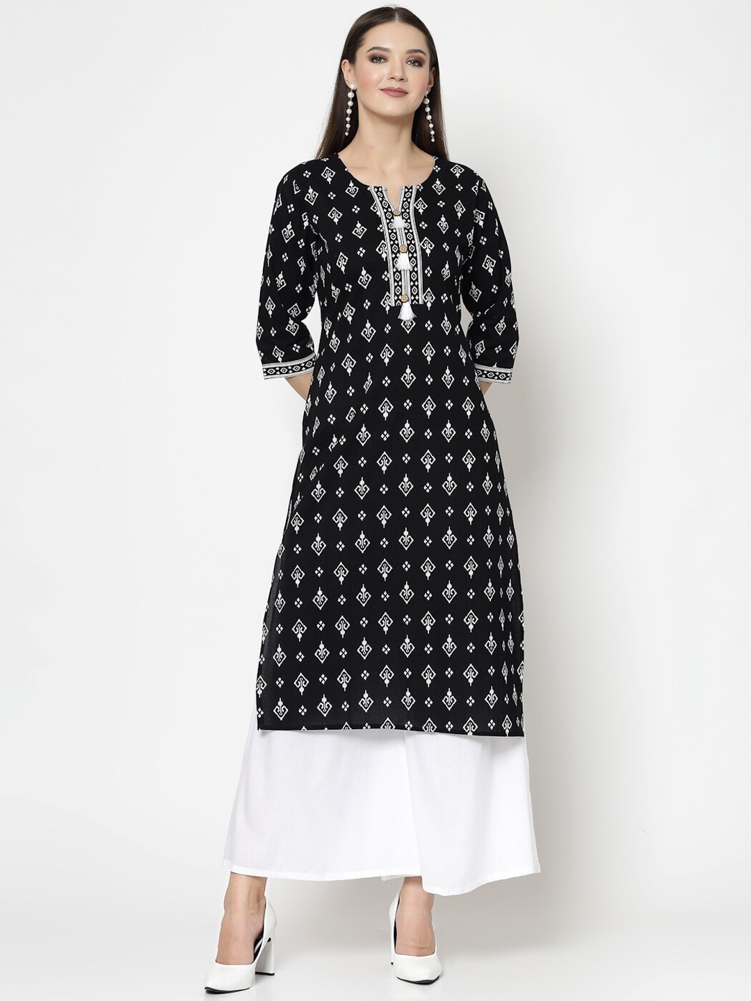 

KALINI Ethnic Motifs Printed Straight Kurta, Black