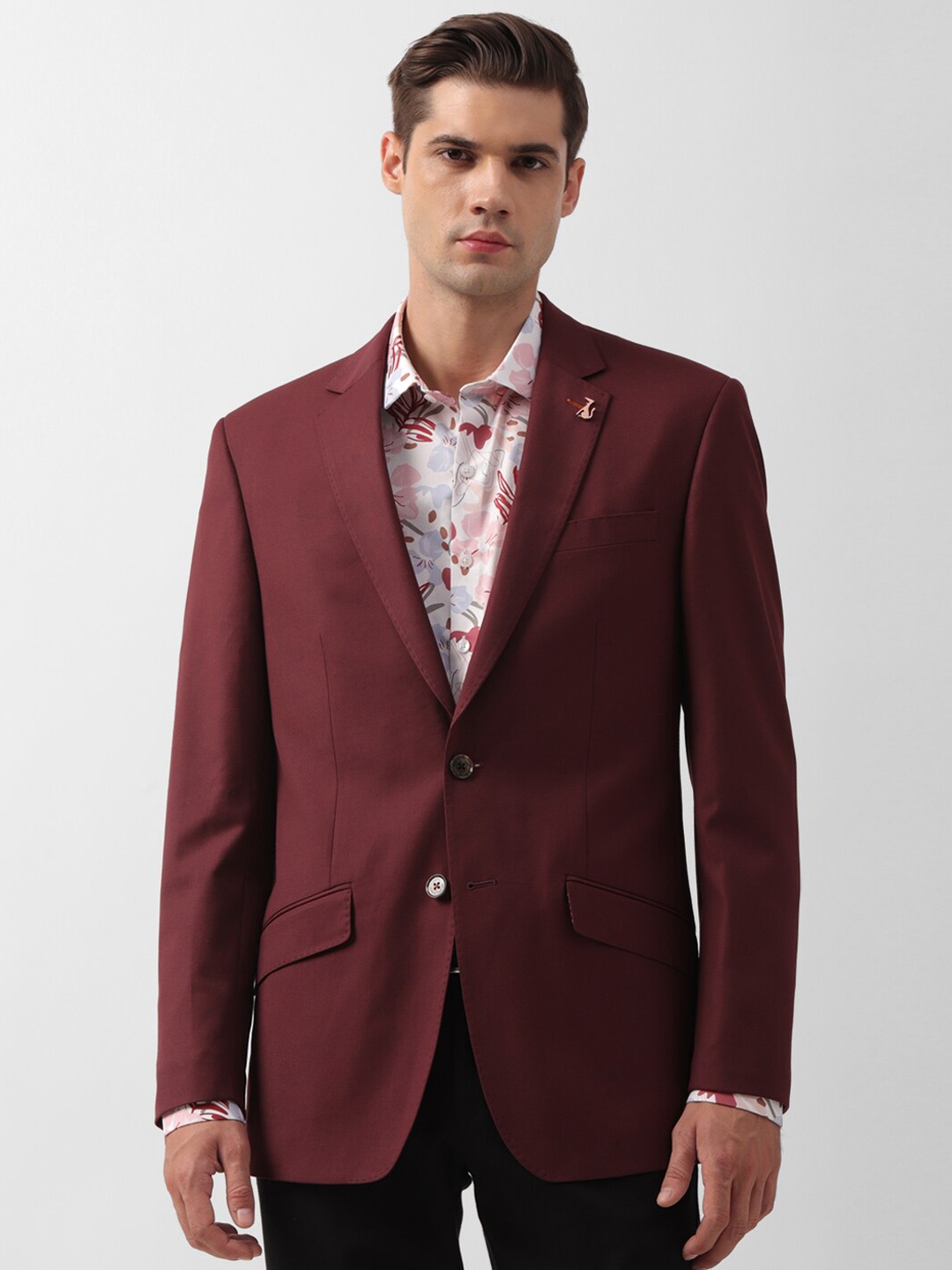 

SIMON CARTER LONDON Slim-Fit Notched Lapel Collar Single-Breasted Formal Blazer, Maroon