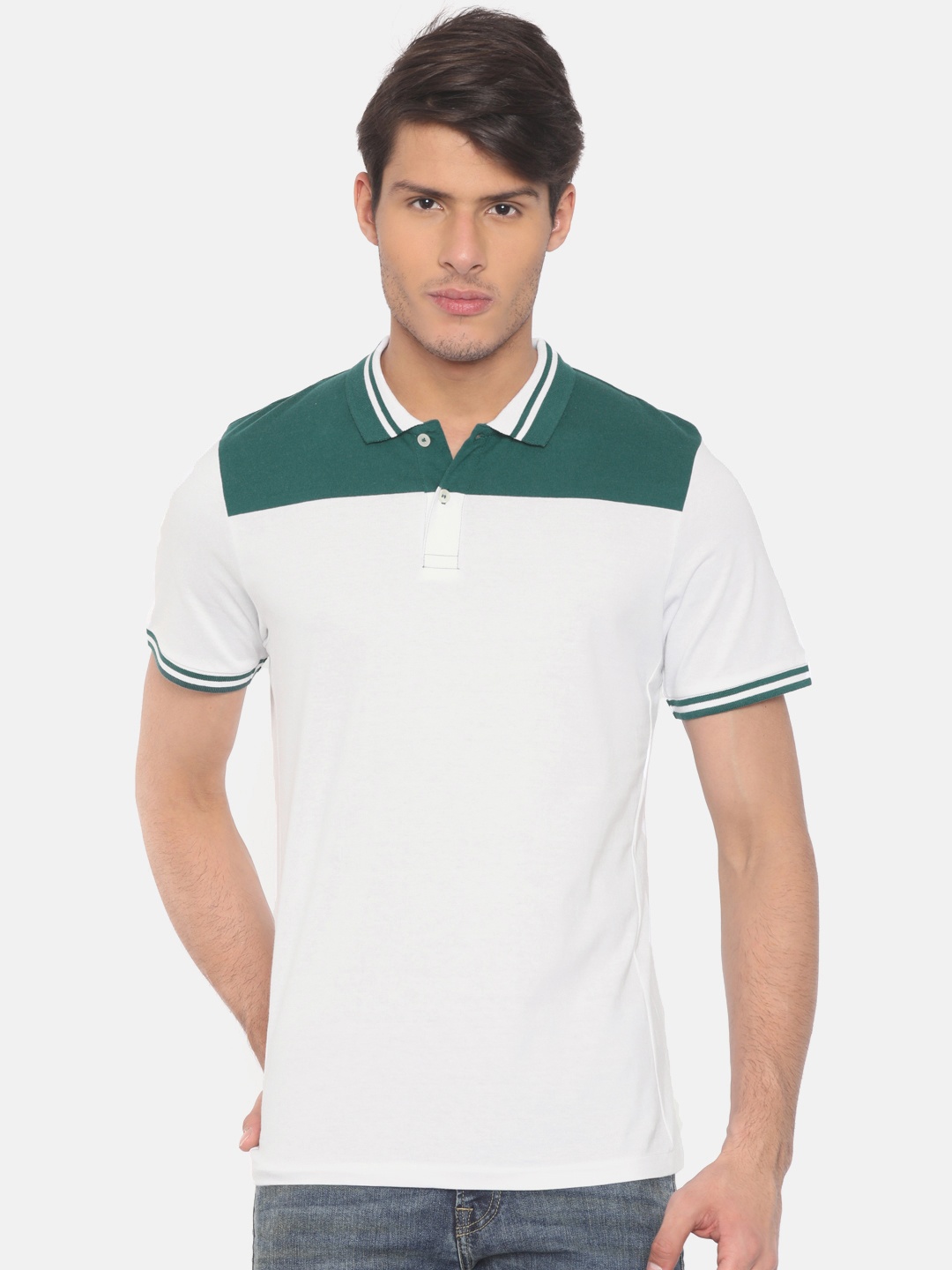 

Jack Jones Men White Solid Slim Fit Polo Collar Pure Cotton T-shirt