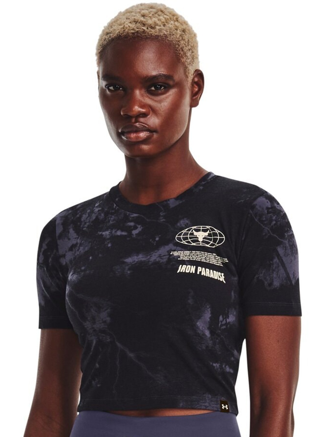 

UNDER ARMOUR Project rock Disrupt Print Short Sleeves Crop T-Shirt, Grey