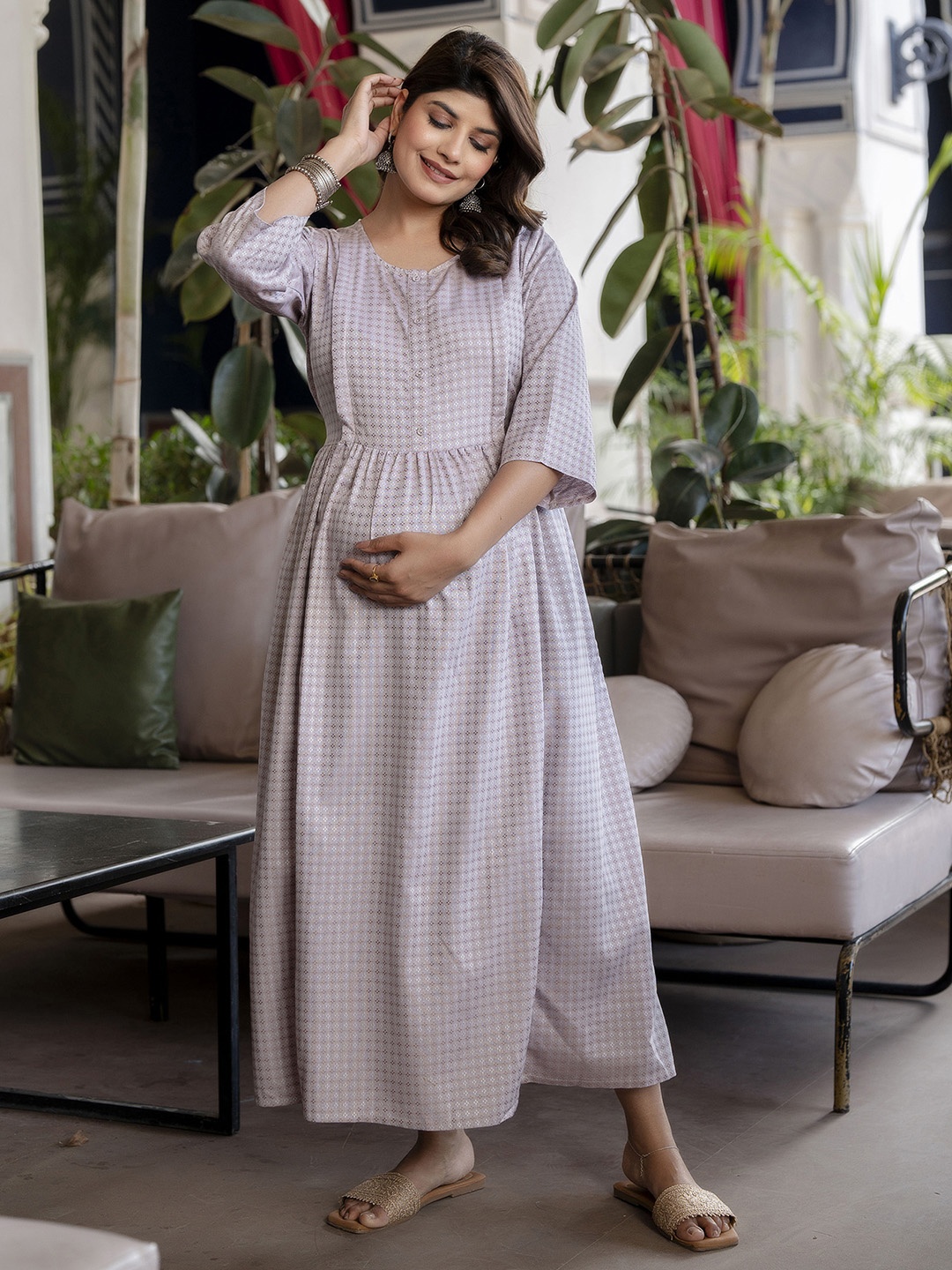 

Nayo Self Design Maternity Fit & Flare Midi Dress, Taupe