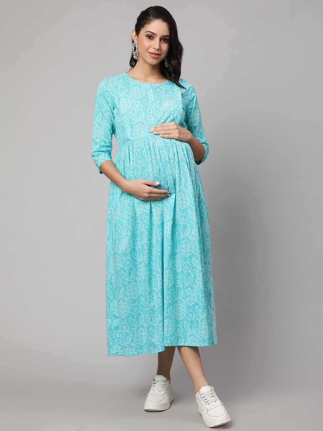 

Nayo Floral Printed Maternity Fit & Flare Midi Dress, Blue