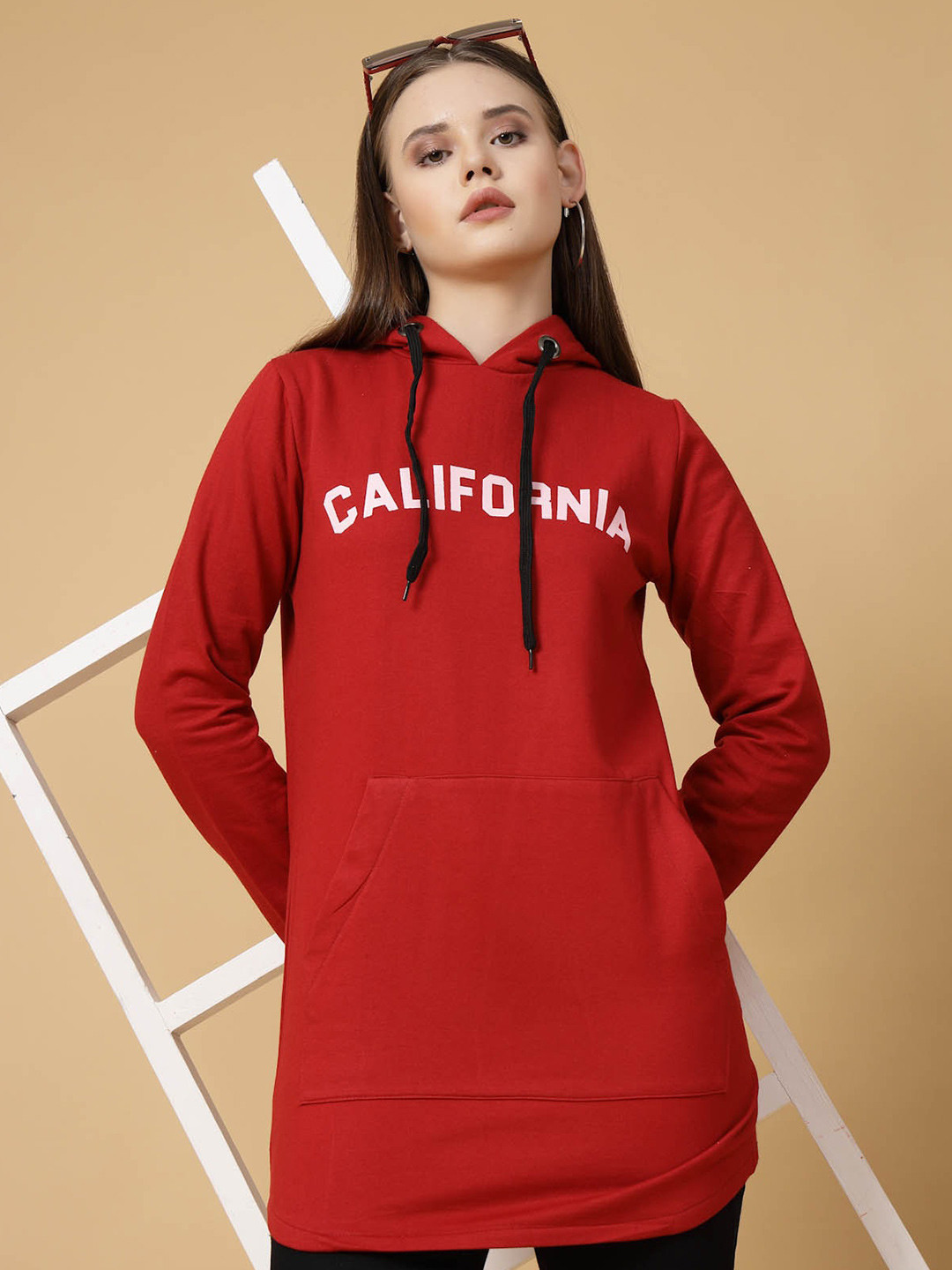 

Rigo Women Printed Fleece Pullover Casual Hooded Sweatshirt, Red