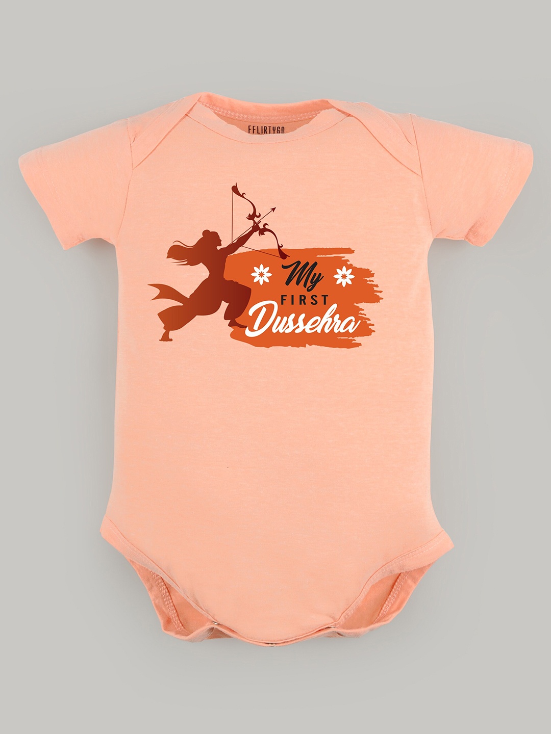 

FFLIRTYGO Infants Kids Printed Pure Cotton Dussehra Special Bodysuit, Peach