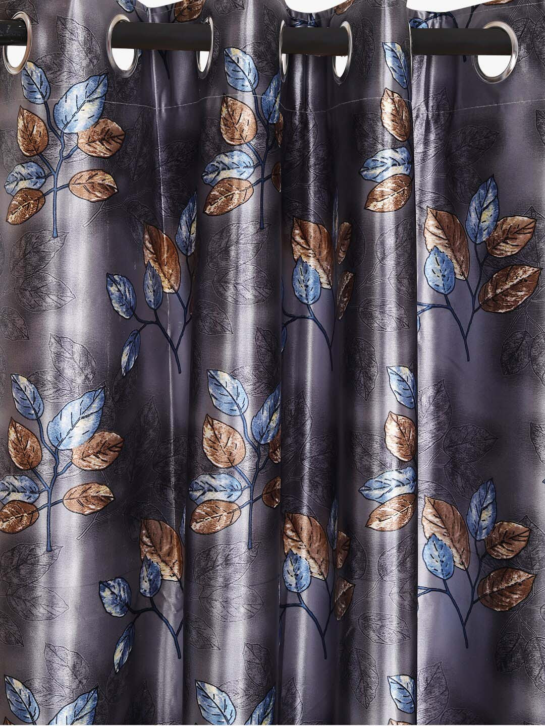 

ROMEE Grey & Blue 2 Pieces Floral Room Darkening Long Door Curtains