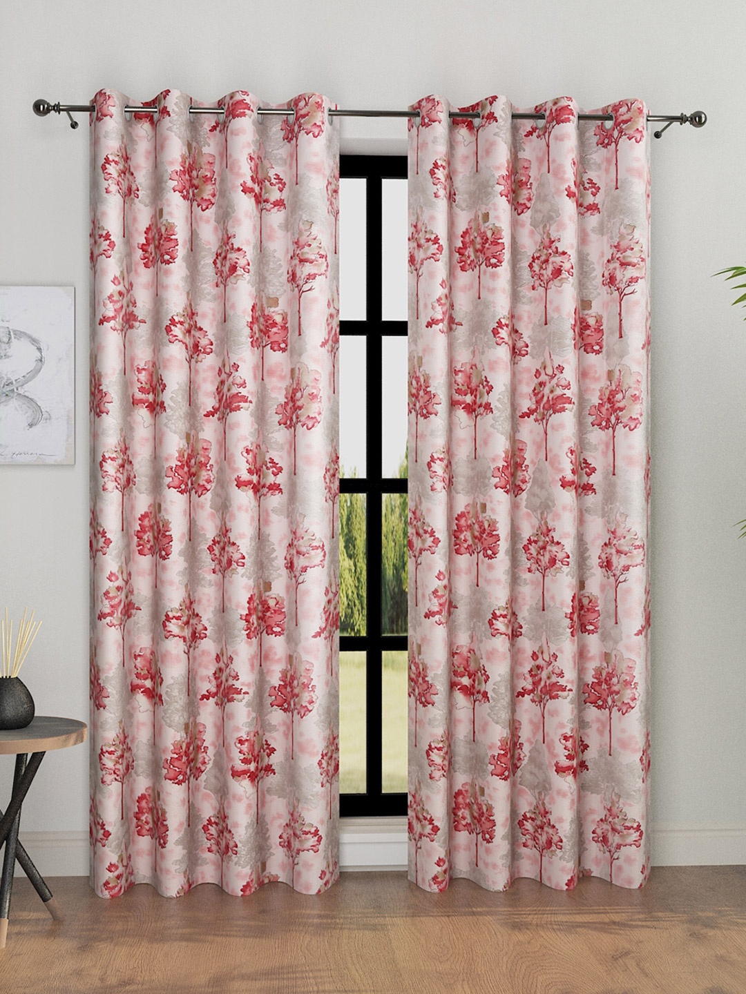 

ROMEE Pink & Grey 2 Pieces Floral Room Darkening Door Curtains