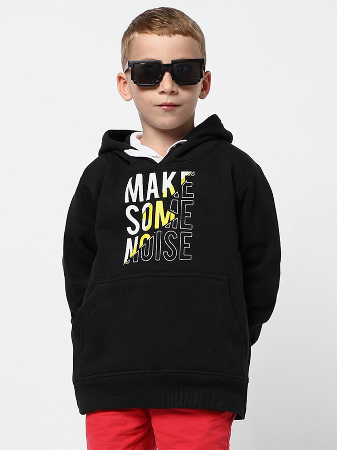 

Instafab Boys Typography Printed Hooded Cotton Pullover Sweatshirt, Black