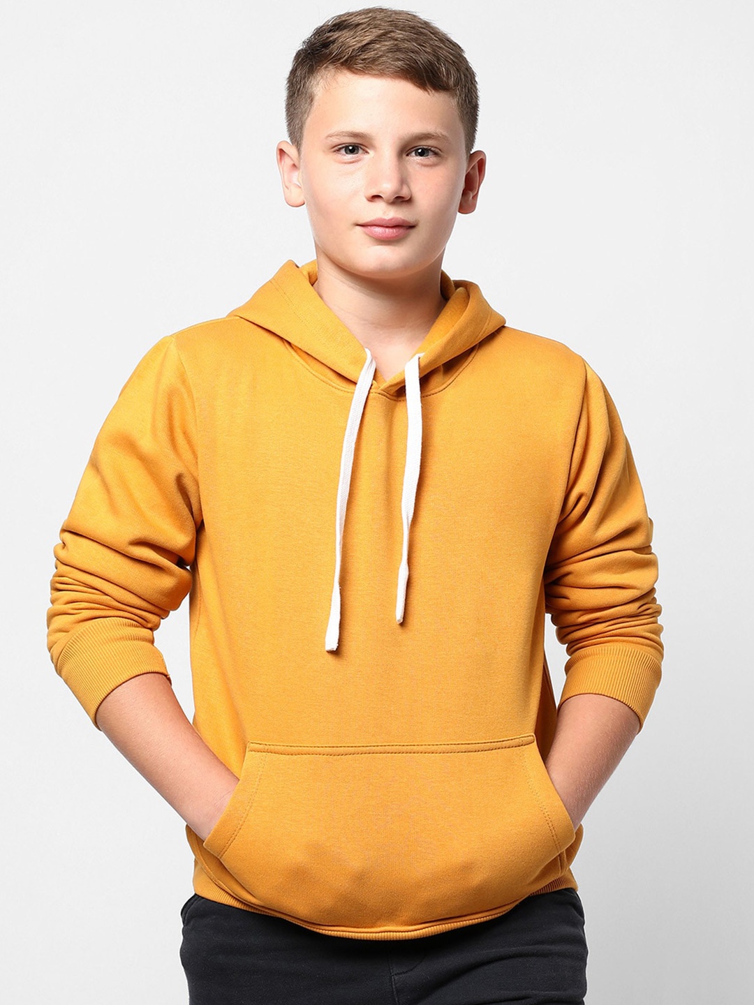 

Instafab Boys Hooded Pullover Cotton Sweatshirt, Mustard