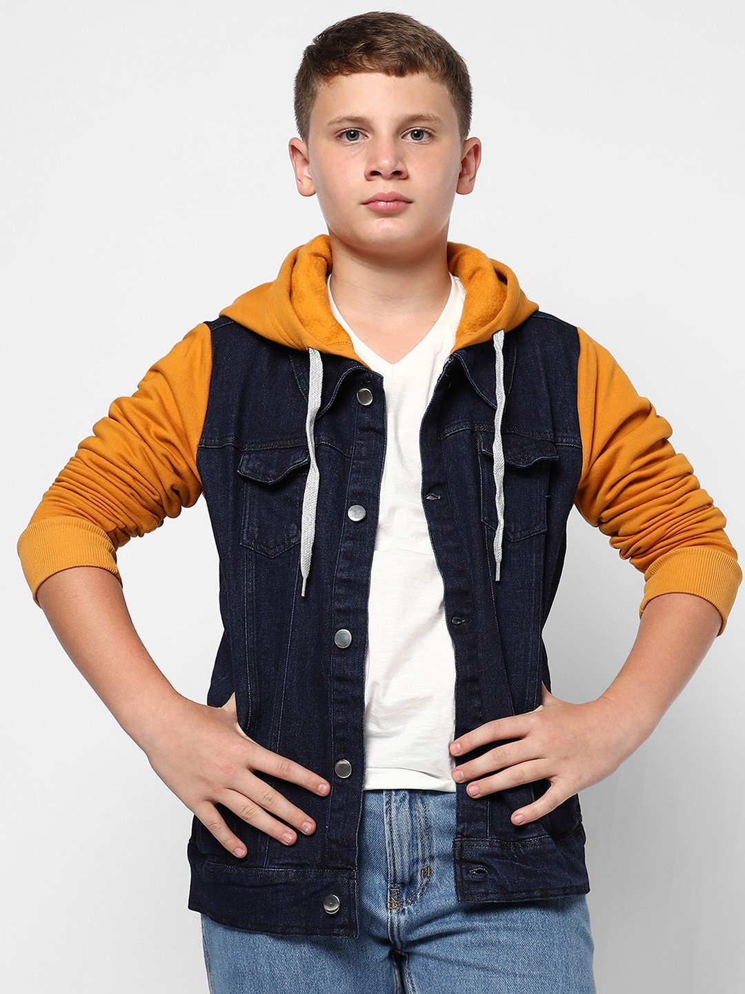 

Instafab Boys Washed Windcheater Cotton Denim Jacket, Navy blue