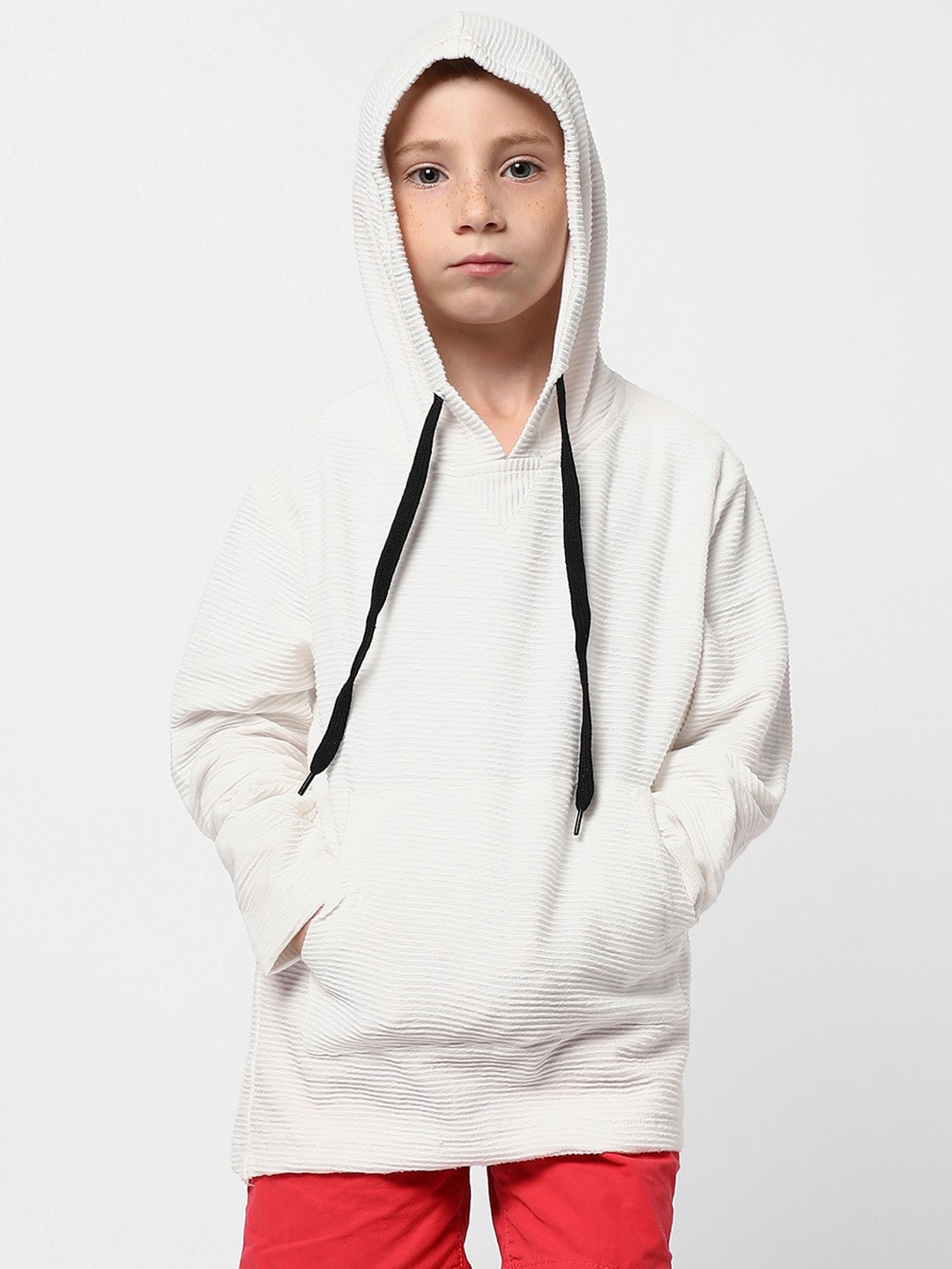 

Instafab Boys Ribbed Hooded Pullover Cotton Sweatshirt, White