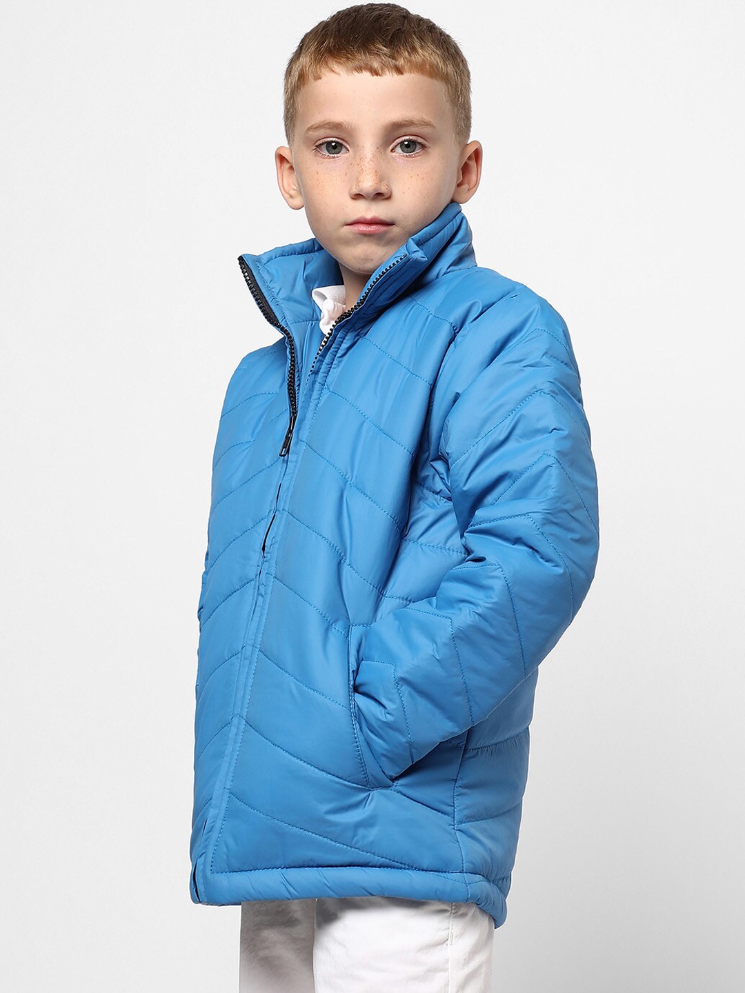 

Instafab Boys Mock Collar Long Sleeve Zip Detail Windcheater Outdoor Padded Jacket, Blue