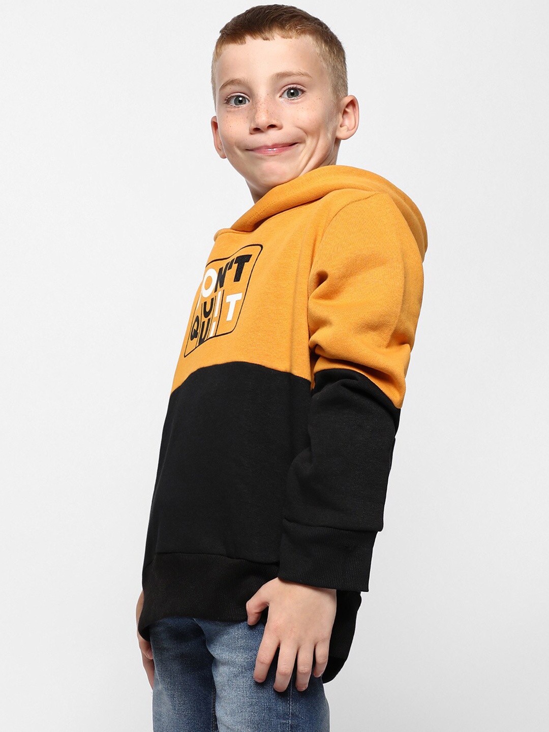 

Instafab Boys Typography Printed Hooded Cotton Pullover Sweatshirt, Black