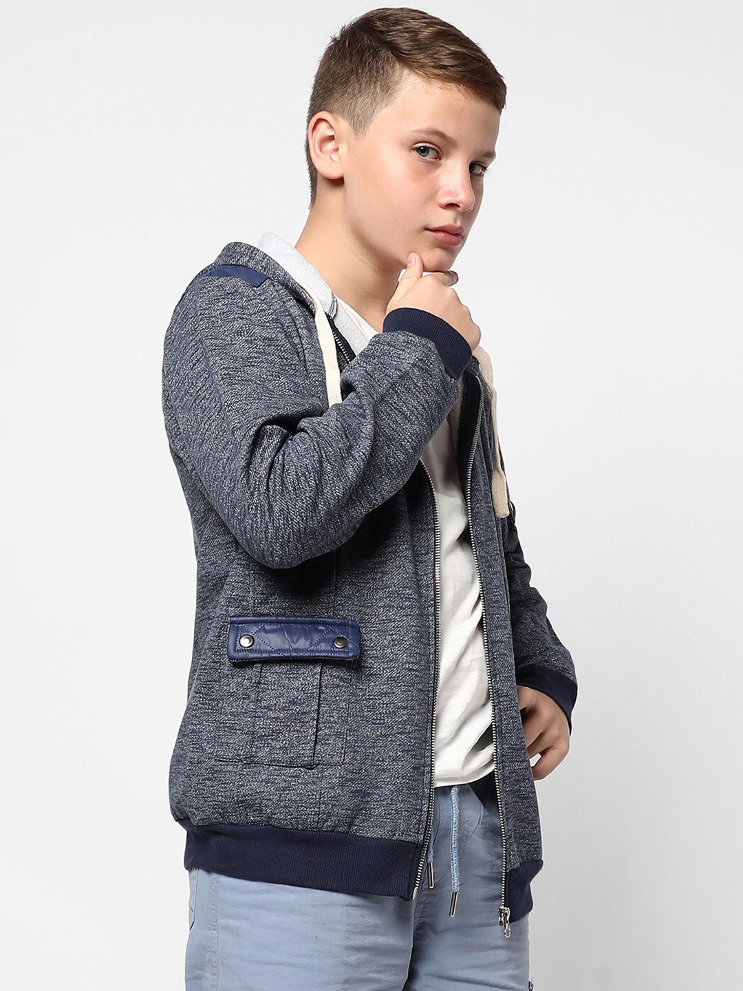 

Instafab Boys Hooded Front-Open Cotton Sweatshirt, Navy blue