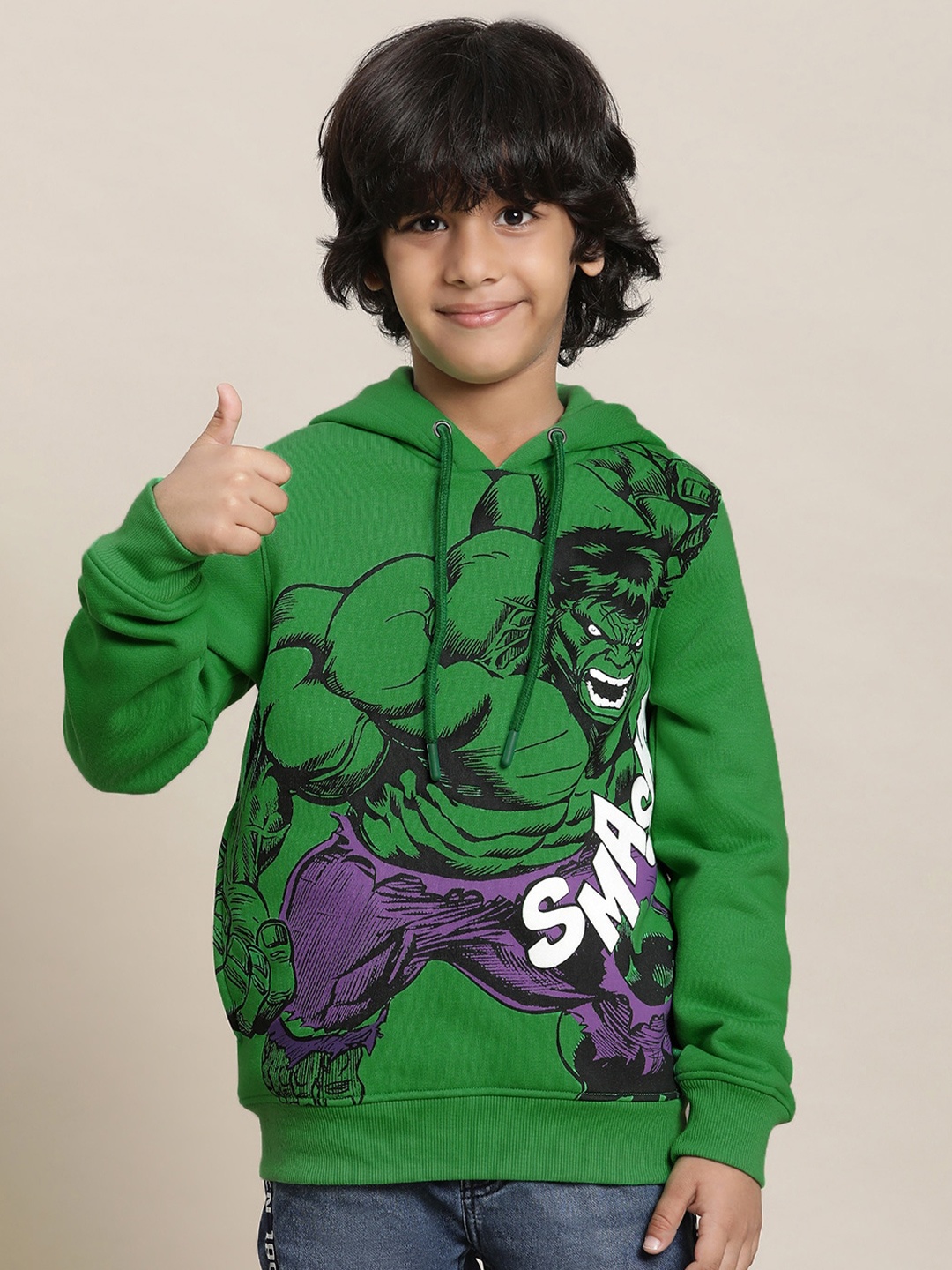 

Kids Ville Boys Hulk Printed Hooded Pullover Sweatshirt, Green