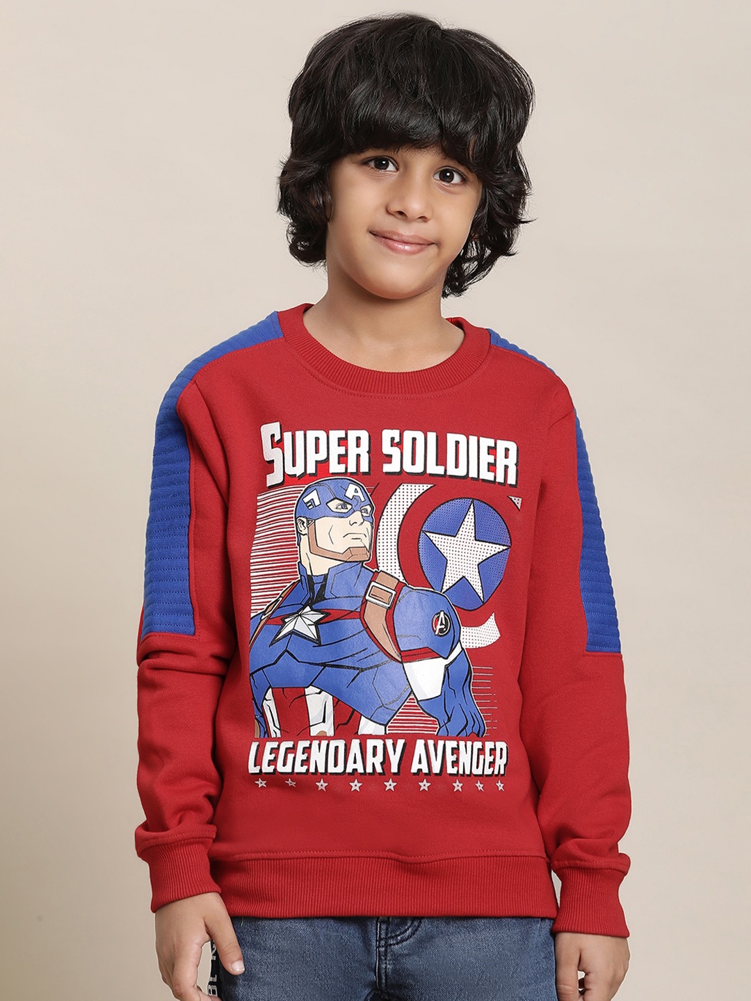 

Kids Ville Boys Captain America Printed Round Neck Pullover Sweatshirt, Red