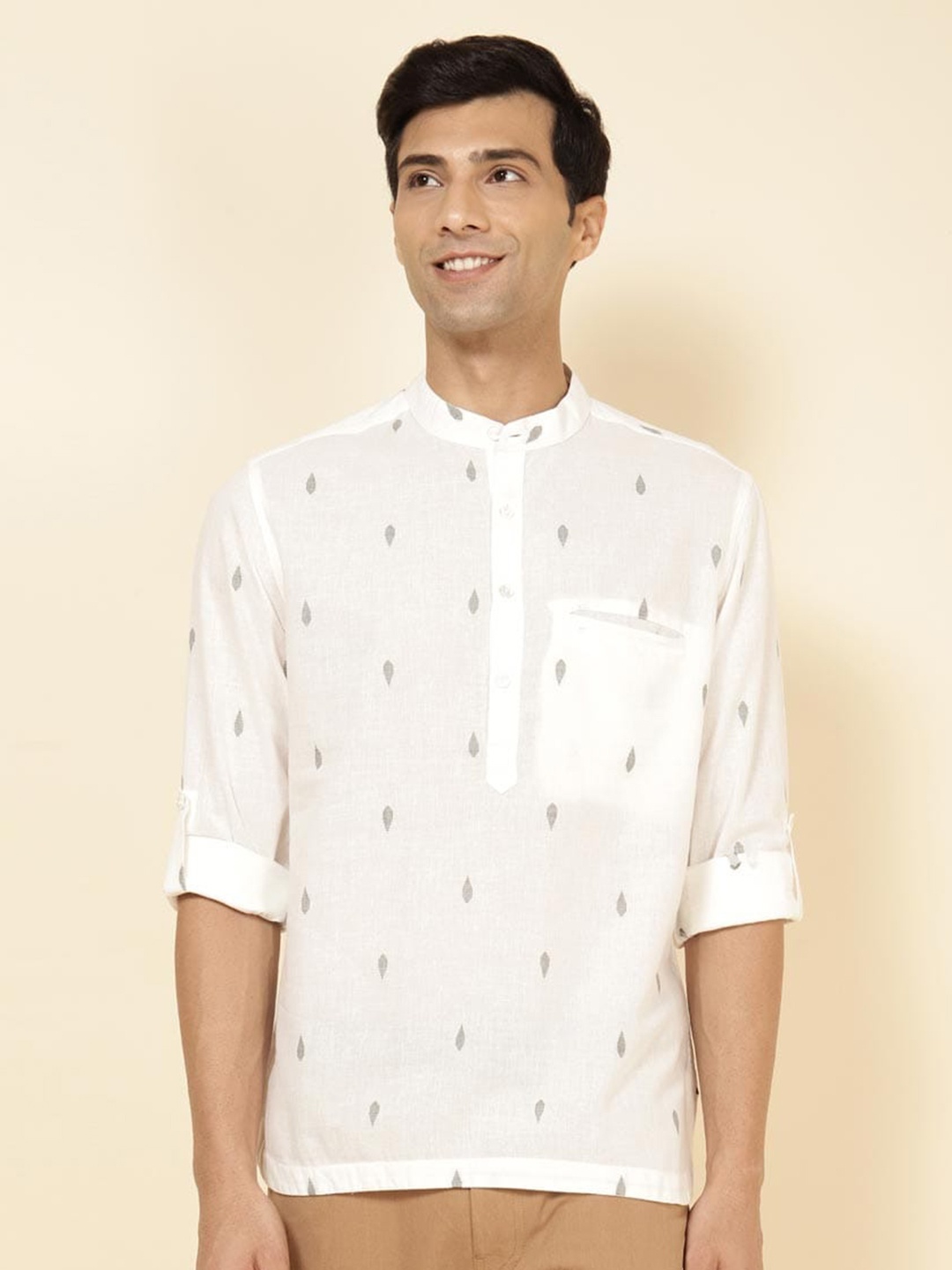 

Fabindia Slim Fit Floral Printed Casual Cotton Shirt, White