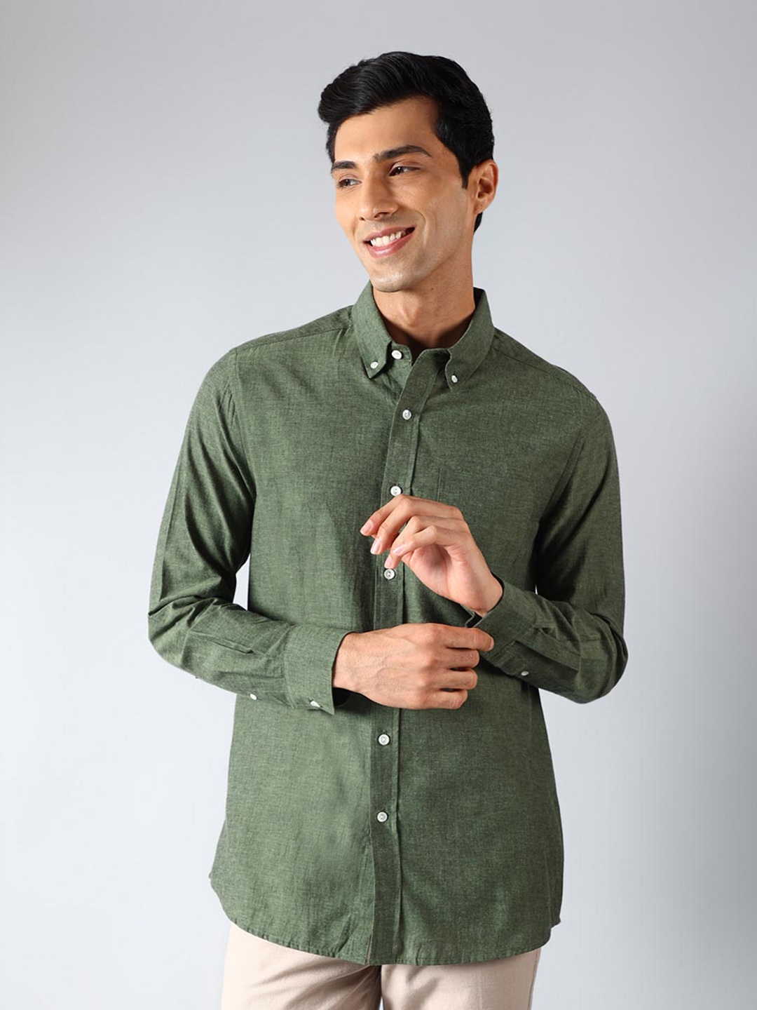 

Fabindia Button-Down Collar Cotton Casual Shirt, Green