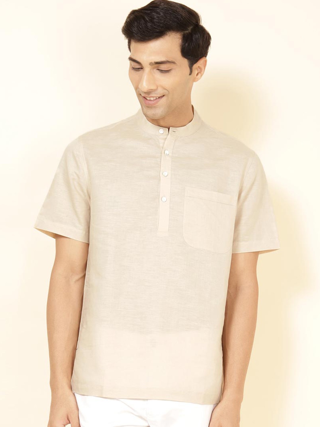 

Fabindia Band Collar Casual Shirt, Beige