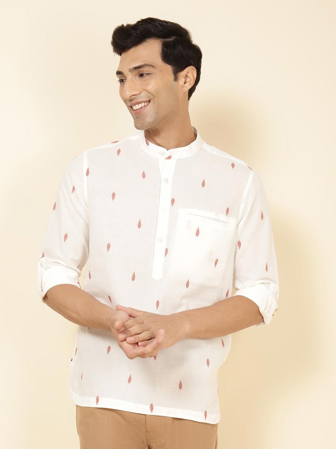 

Fabindia Slim Fit Band Collar Cotton Casual Shirt, Orange
