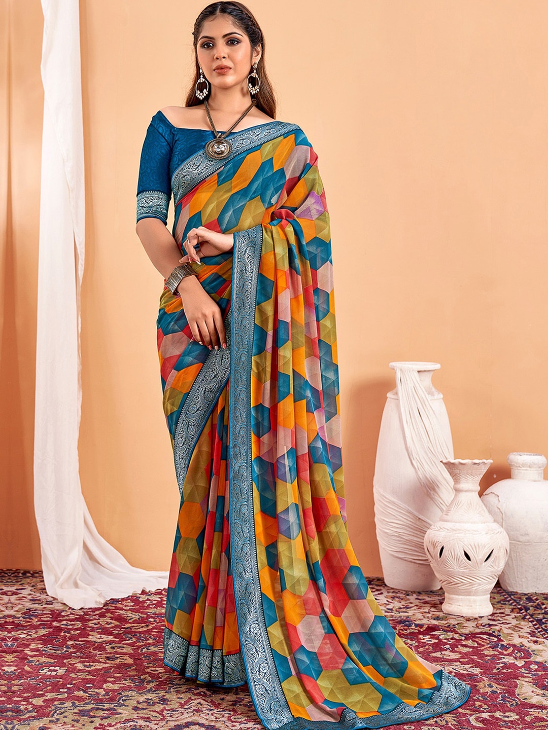 

Sangria Embellished Georgette Sarees, Green