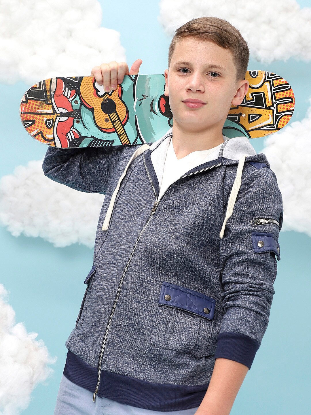

Instafab Boys Hooded Cotton Front-Open Sweatshirt, Navy blue