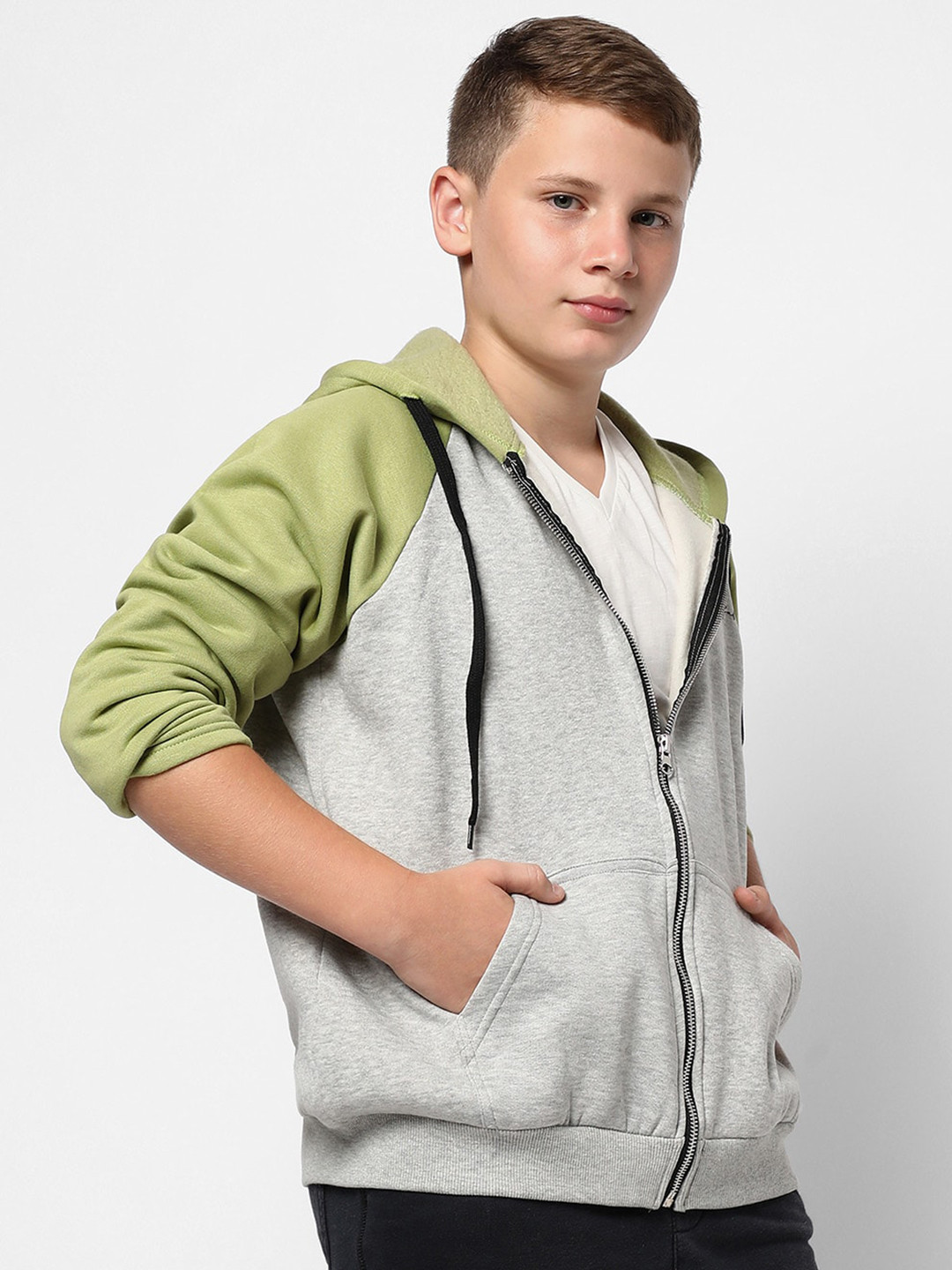 

Instafab Boys Hooded Cotton Front-Open Sweatshirt, Grey