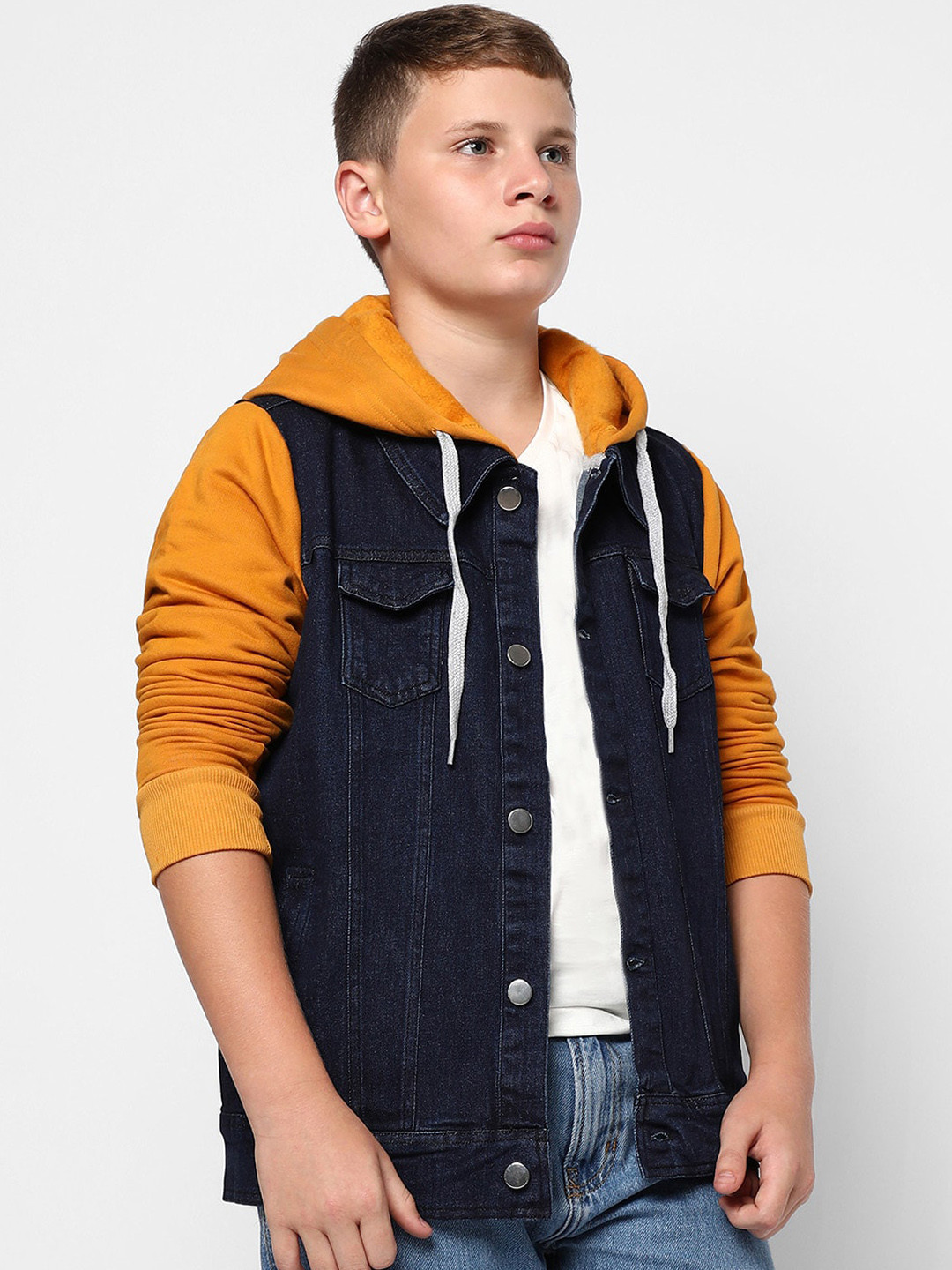 

Instafab Boys Hooded Windcheater Denim Jacket, Navy blue