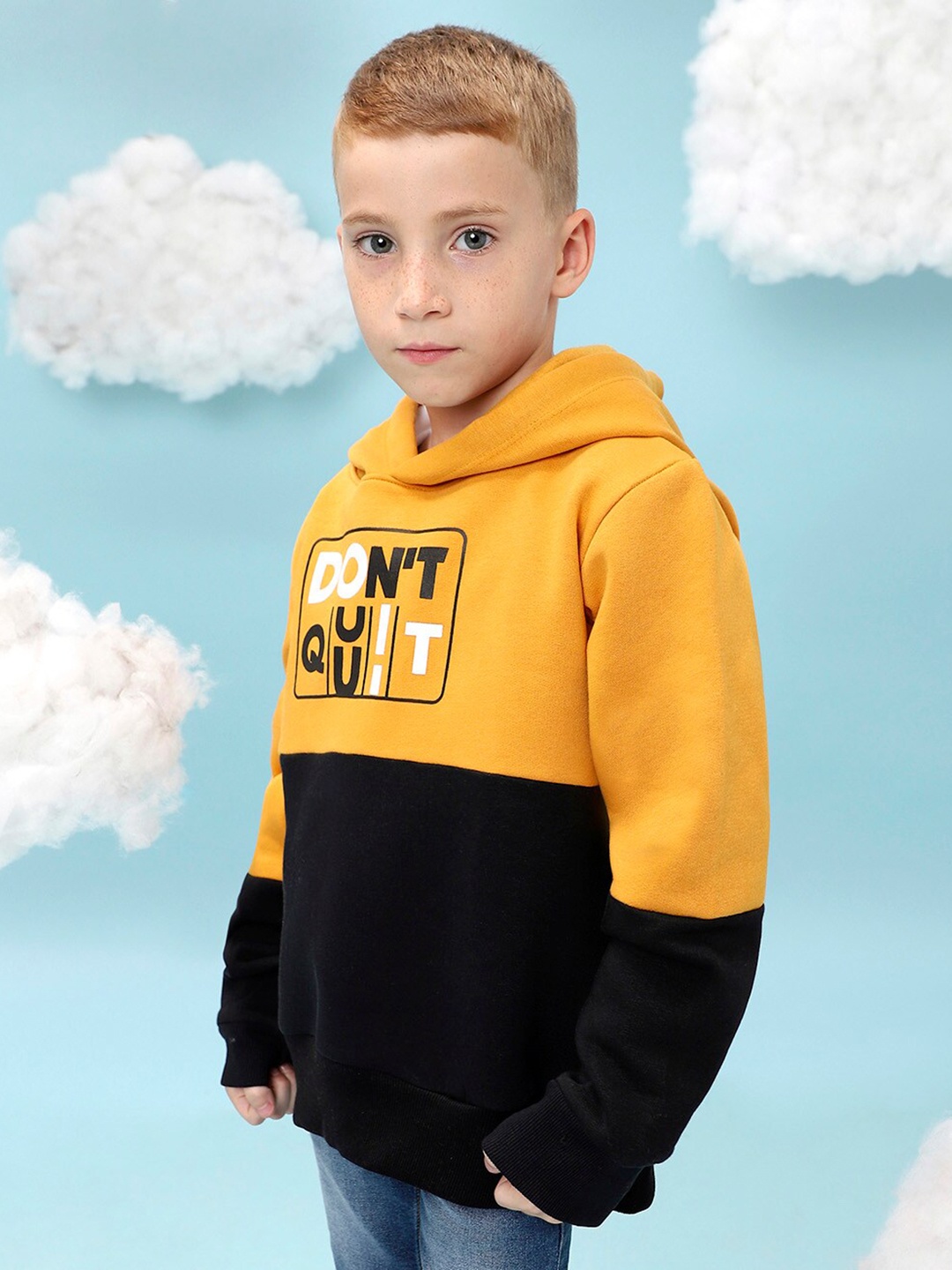 

Instafab Boys Colourblocked Hooded Cotton Pullover, Black