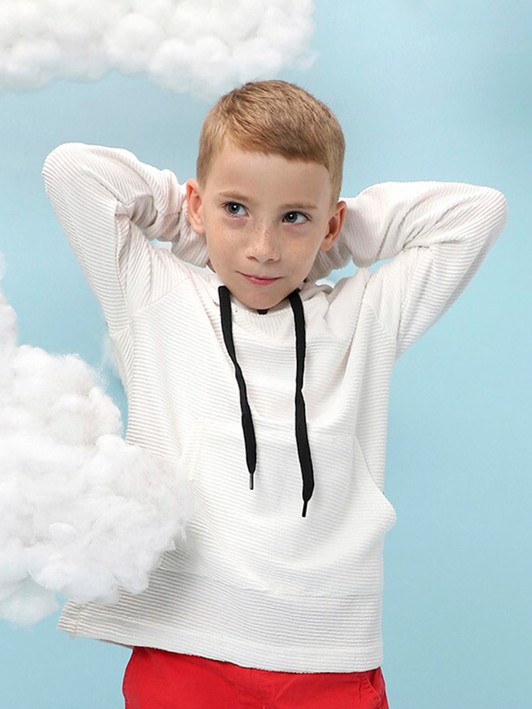

Instafab Boys Striped Hooded Cotton Pullover, White