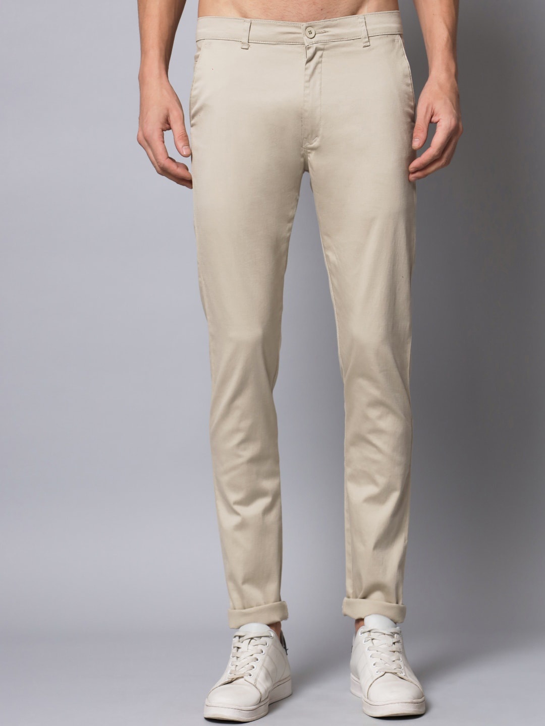 

STUDIO NEXX Men Slim Fit Slim Fit Cotton Trousers, Beige