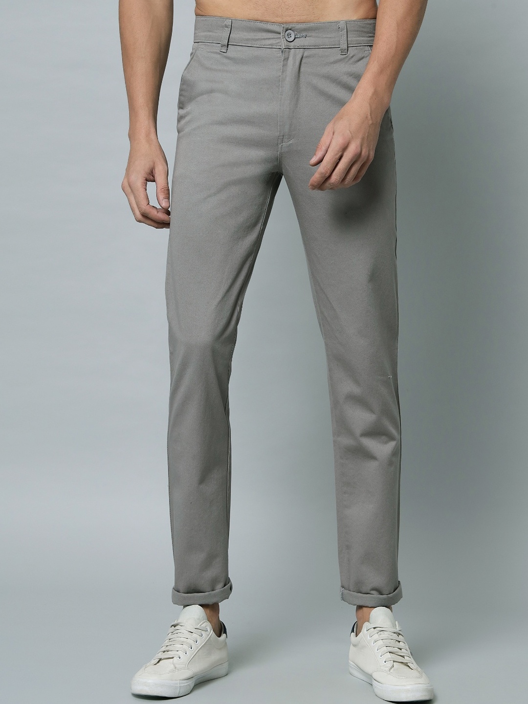 

STUDIO NEXX Men Relaxed Mid-Rise Pure Cotton Trousers, Grey