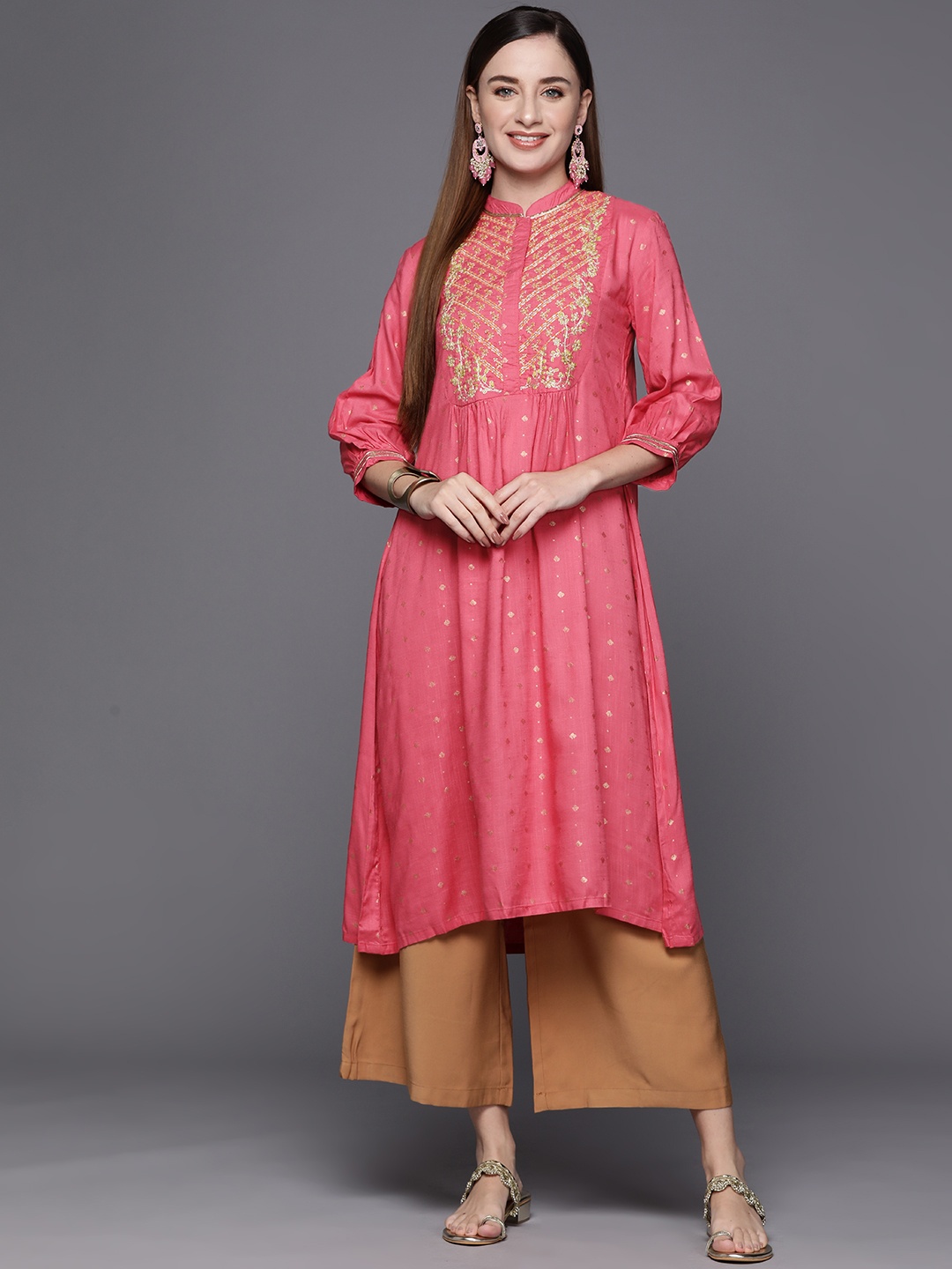 

Biba Women Ethnic Motifs Embroidered Kurta, Pink