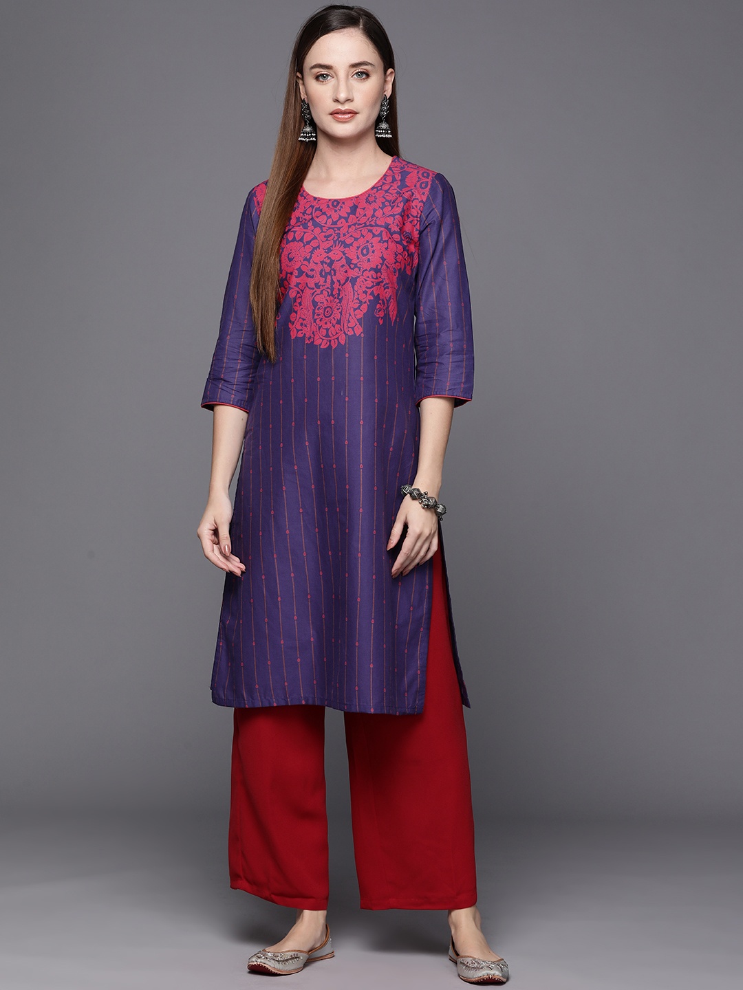 

Biba Women Ethnic Motifs Printed Pure Cotton Kurta, Navy blue