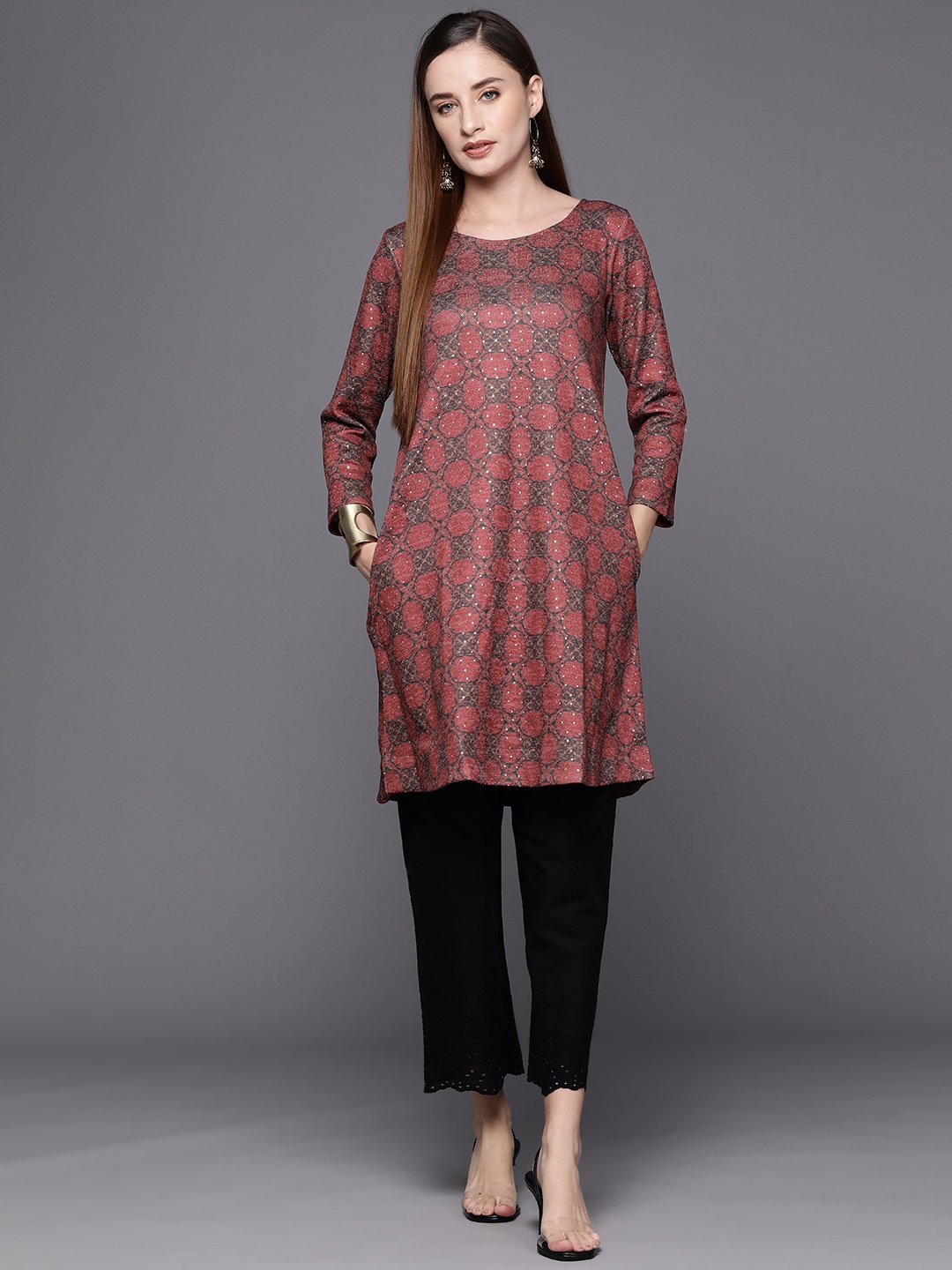 

Biba Women Woven Design Kurta, Rust