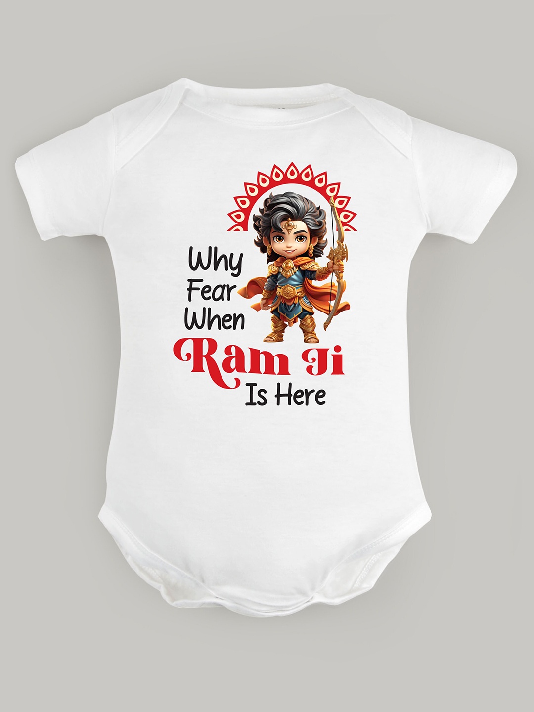 

FFLIRTYGO Infants Kids Printed Pure Cotton Dussehra Special Bodysuit, White