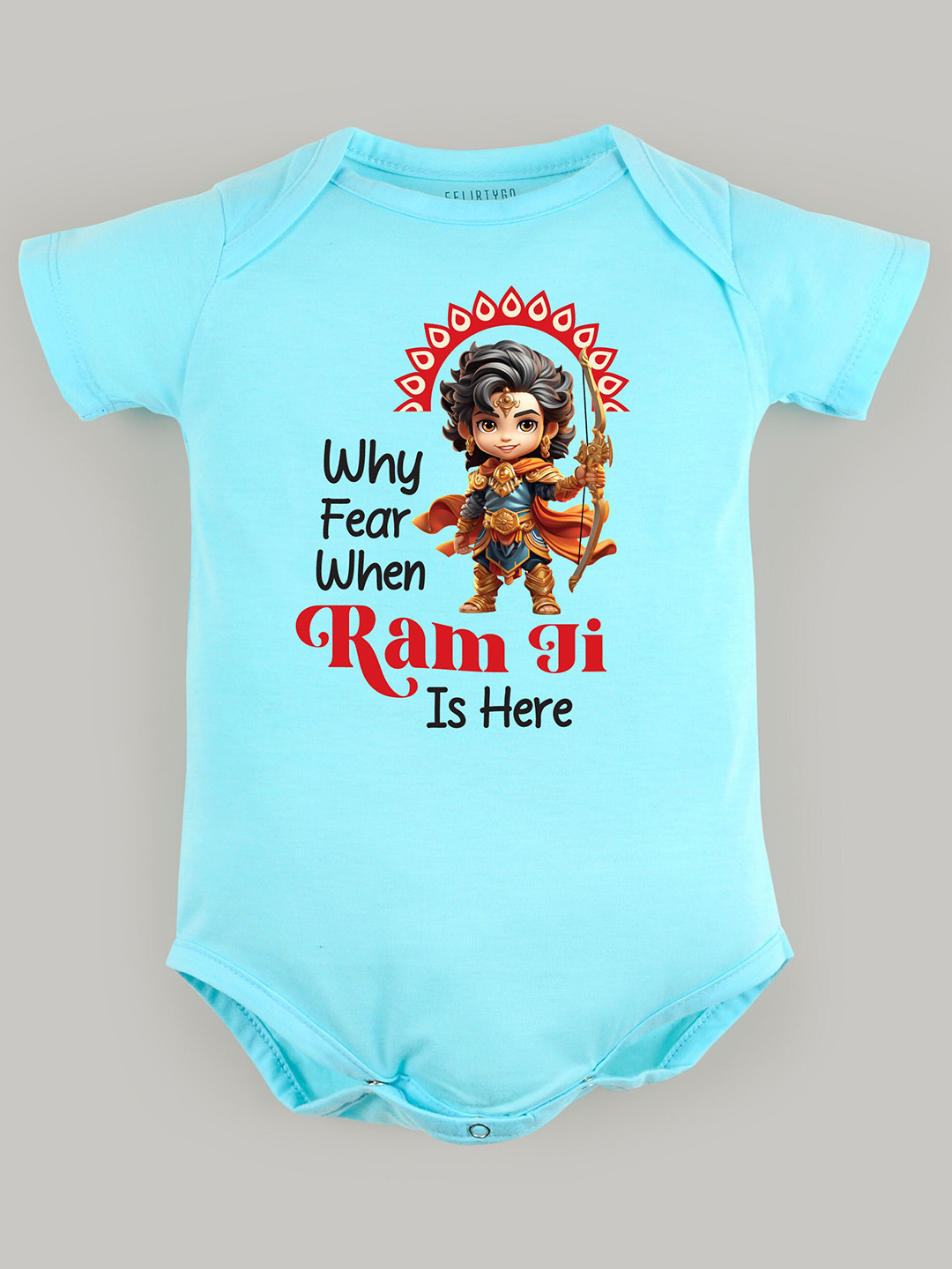 

FFLIRTYGO Infants Kids Printed Pure Cotton Dussehra Special Bodysuit, Turquoise blue