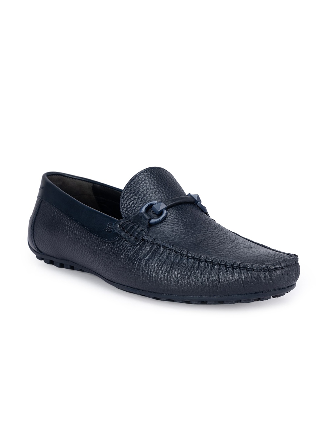 

ROSSO BRUNELLO Men Textured Leather Formal Loafers, Navy blue