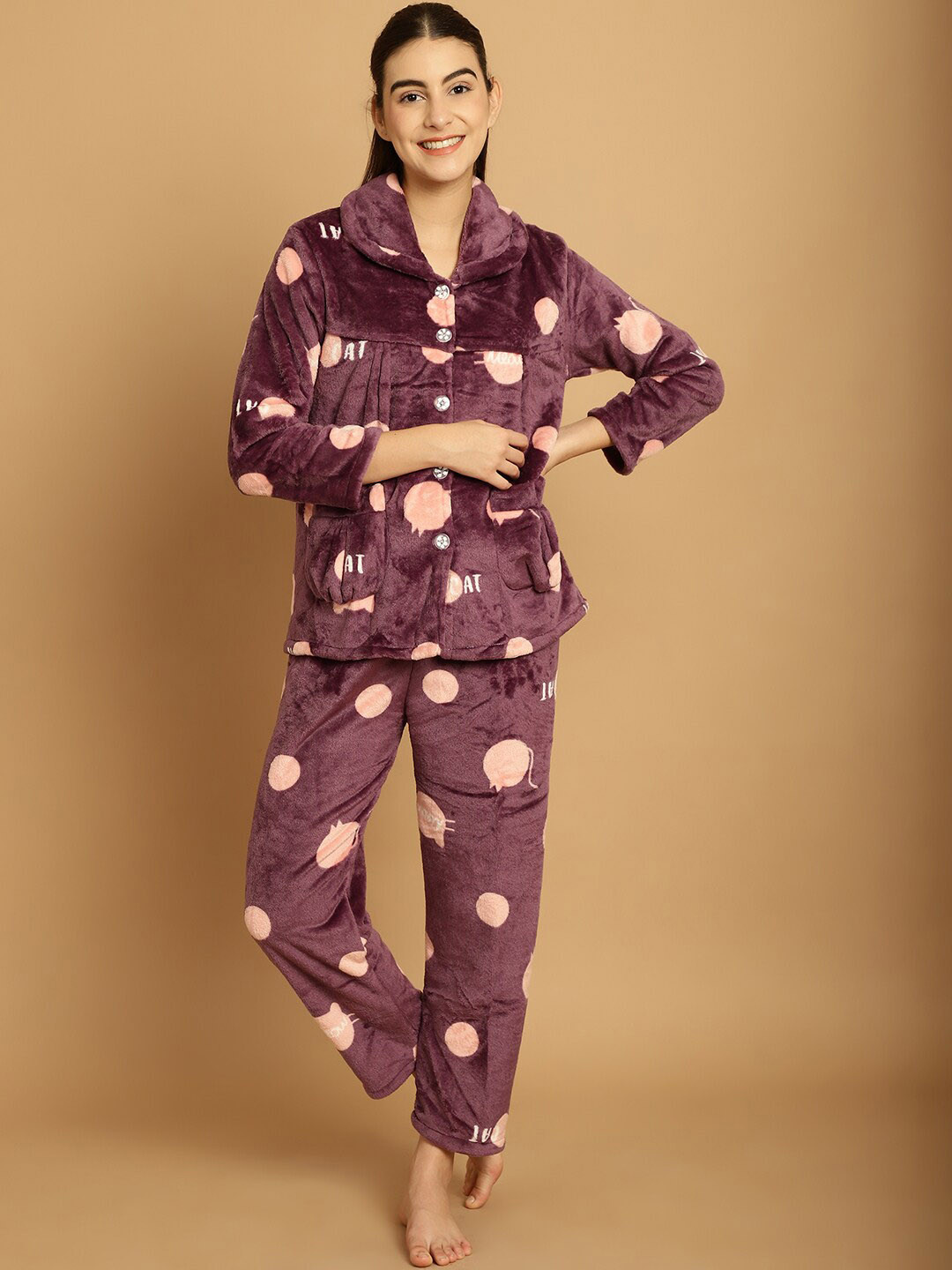 

TAG 7 Cartoon Printed Lycra Fur Night Suit, Purple