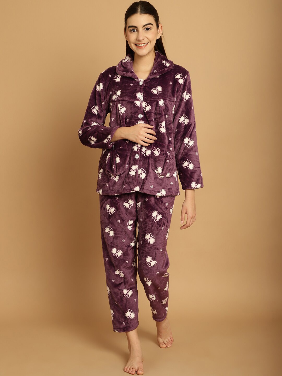 

TAG 7 Conversational Printed Fur Night Suit, Purple