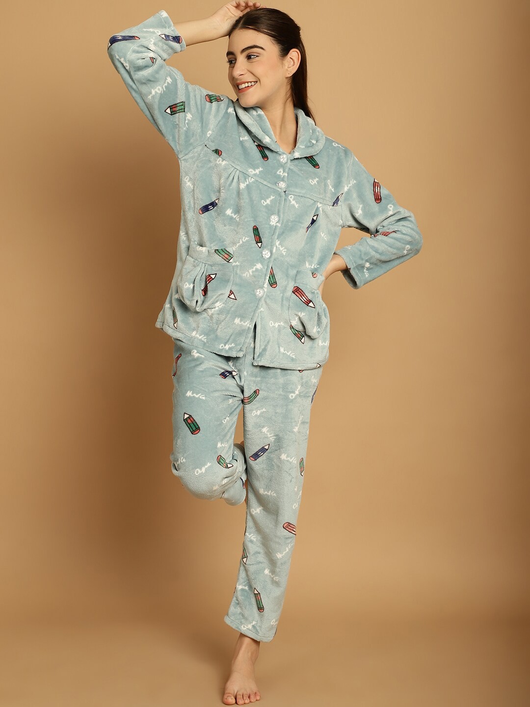 

TAG 7 Cartoon Printed Night Suit, Blue