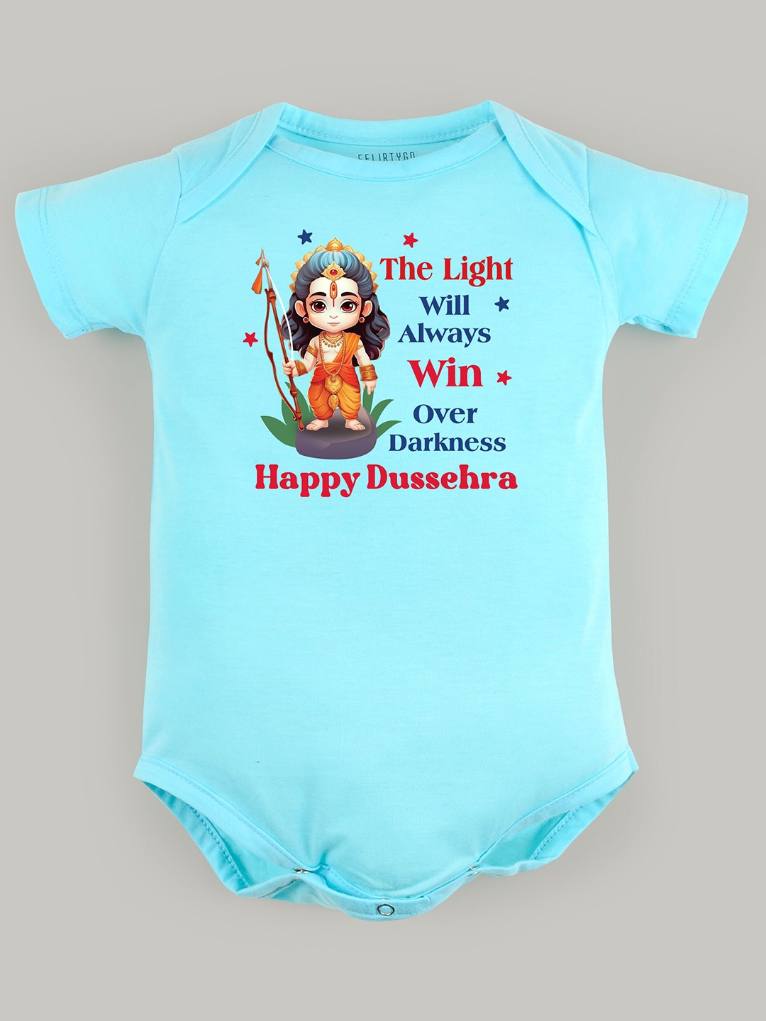 

FFLIRTYGO Infants Kids Printed Pure Cotton Dussehra Special Bodysuit, Turquoise blue