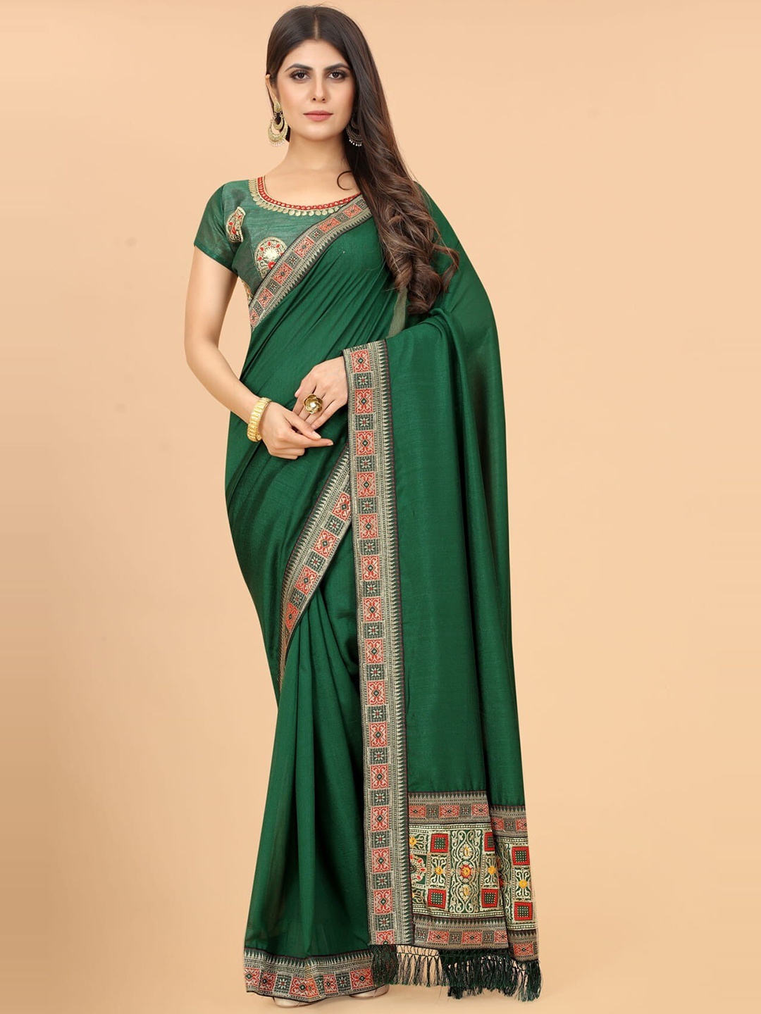 

KALINI Woven Design Zari Saree, Green