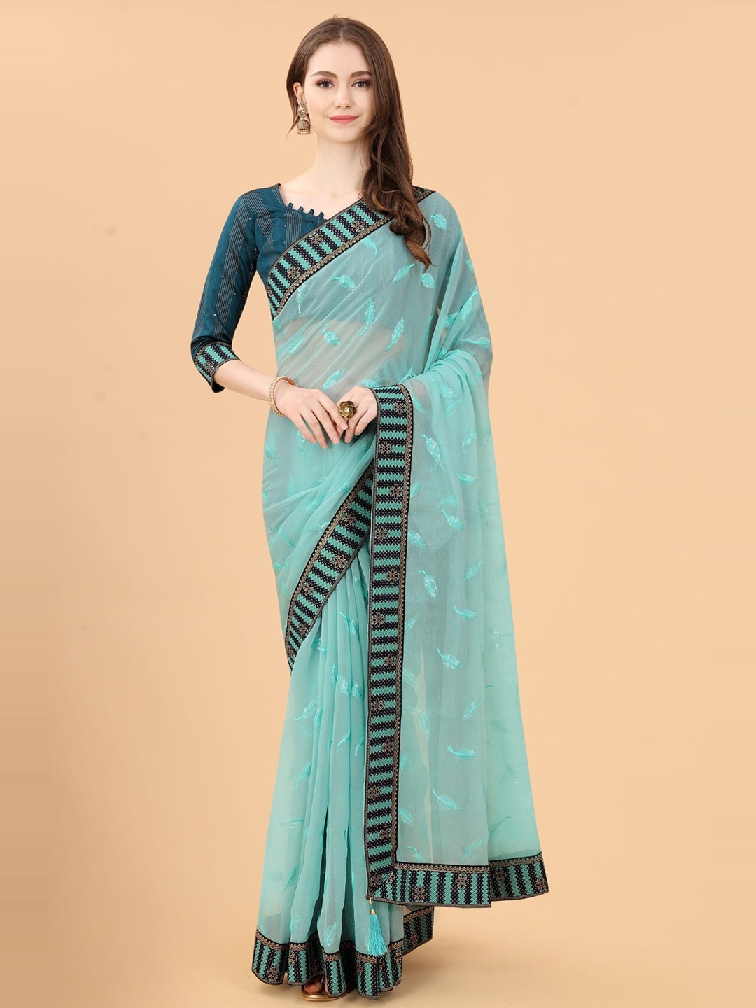 

KALINI Embellished Embroidered Saree, Blue