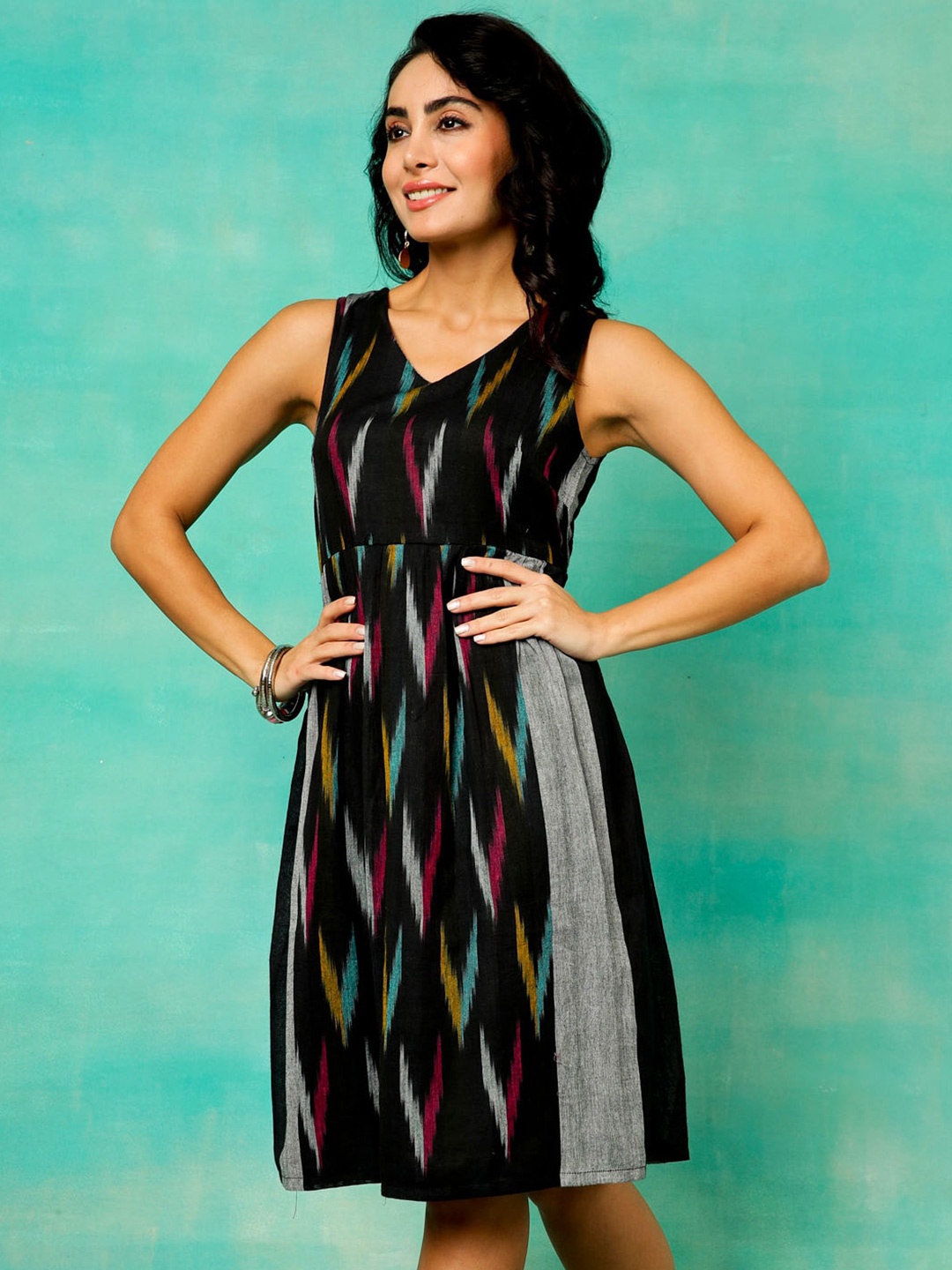 

Anouk Ethnic Motif Printed Cotton Fit & Flare Dress, Black