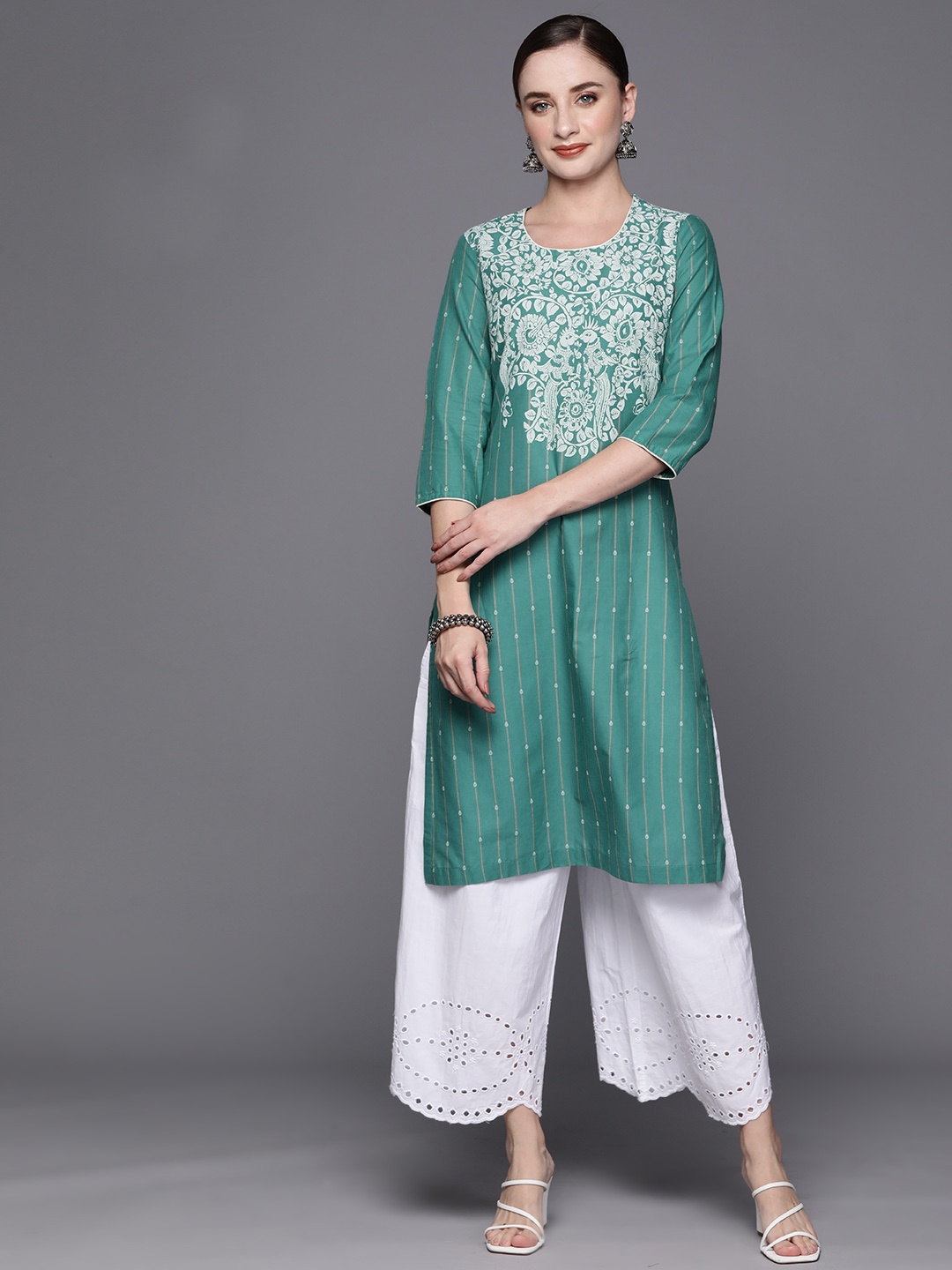 

Biba Women Ethnic Motifs Printed Pure Cotton Kurta, Green